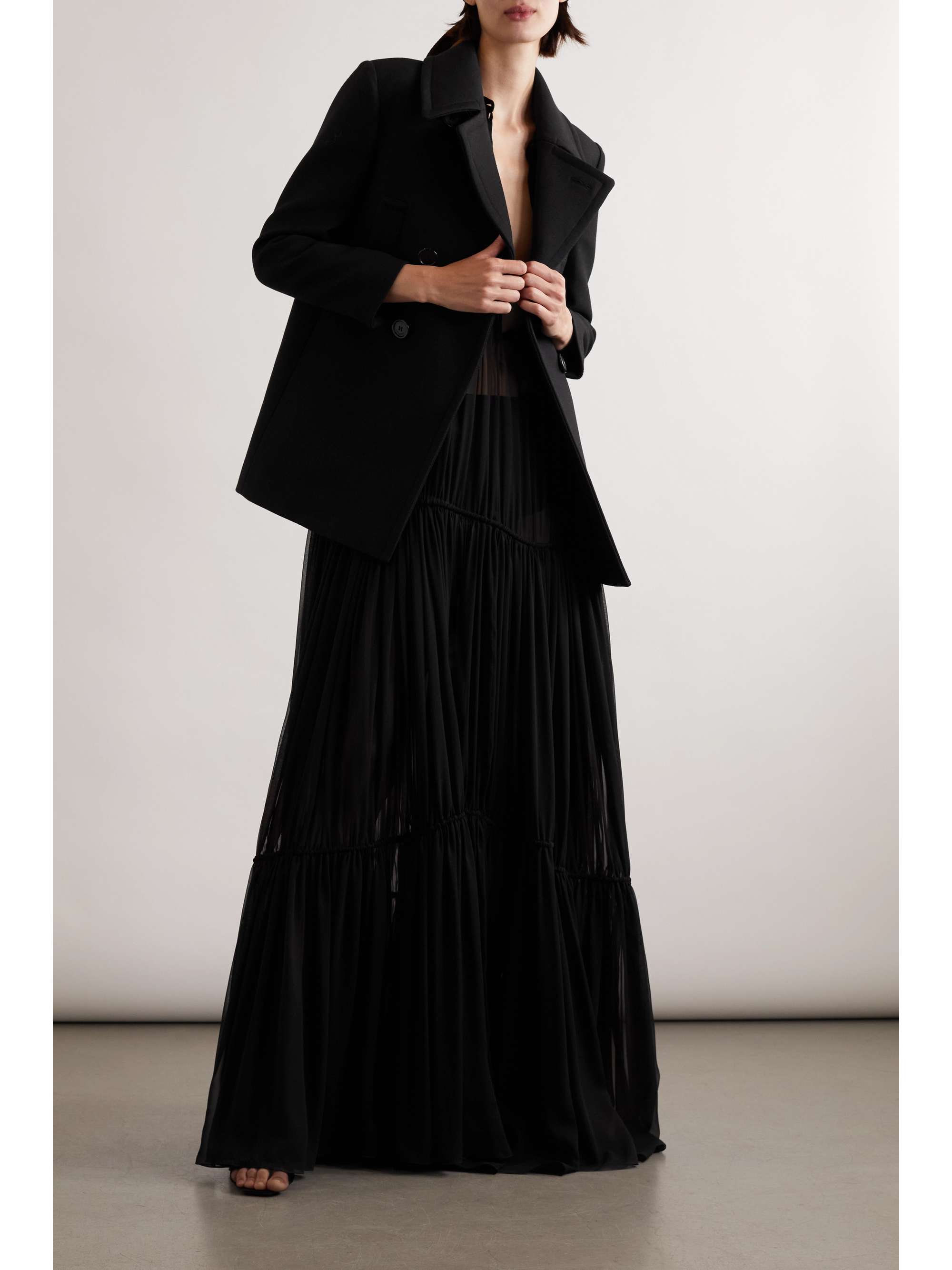 SAINT LAURENT Double-breasted wool and silk-blend twill coat