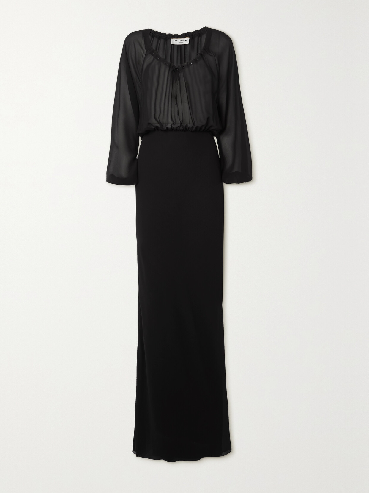 Saint Laurent Gathered Silk-chiffon And Silk Crepe De Chine Gown In Black