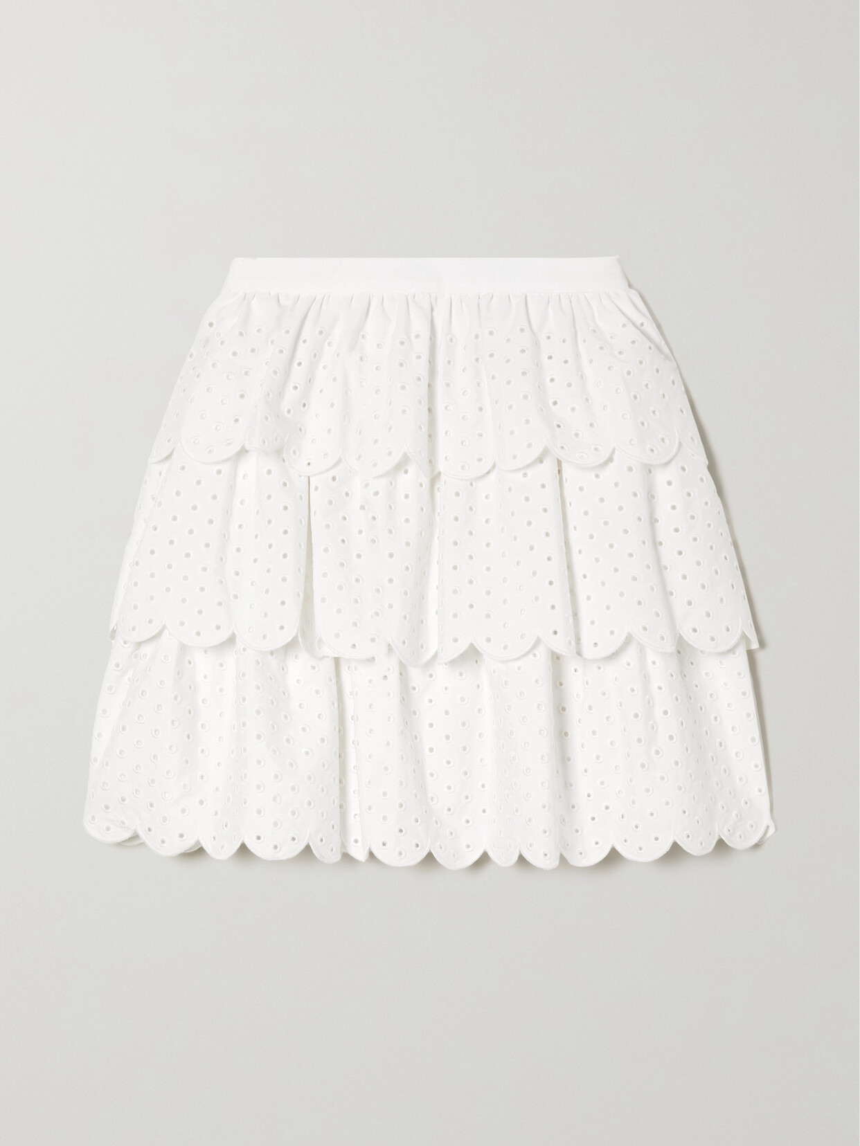 Jason Wu Scalloped Tiered Broderie Anglaise Cotton-blend Mini Skirt - White