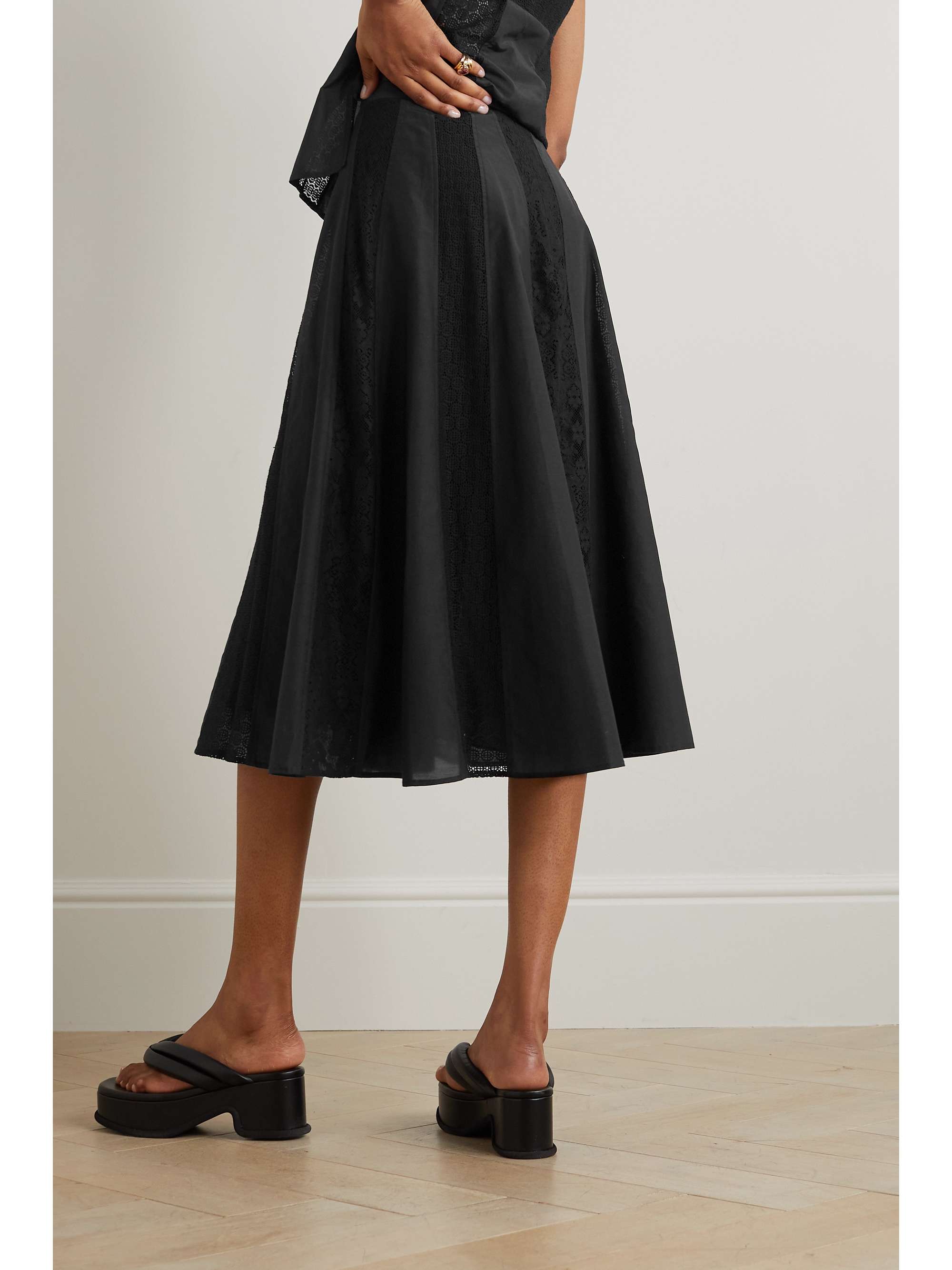JASON WU Paneled crocheted lace and cotton and silk-blend midi skirt
