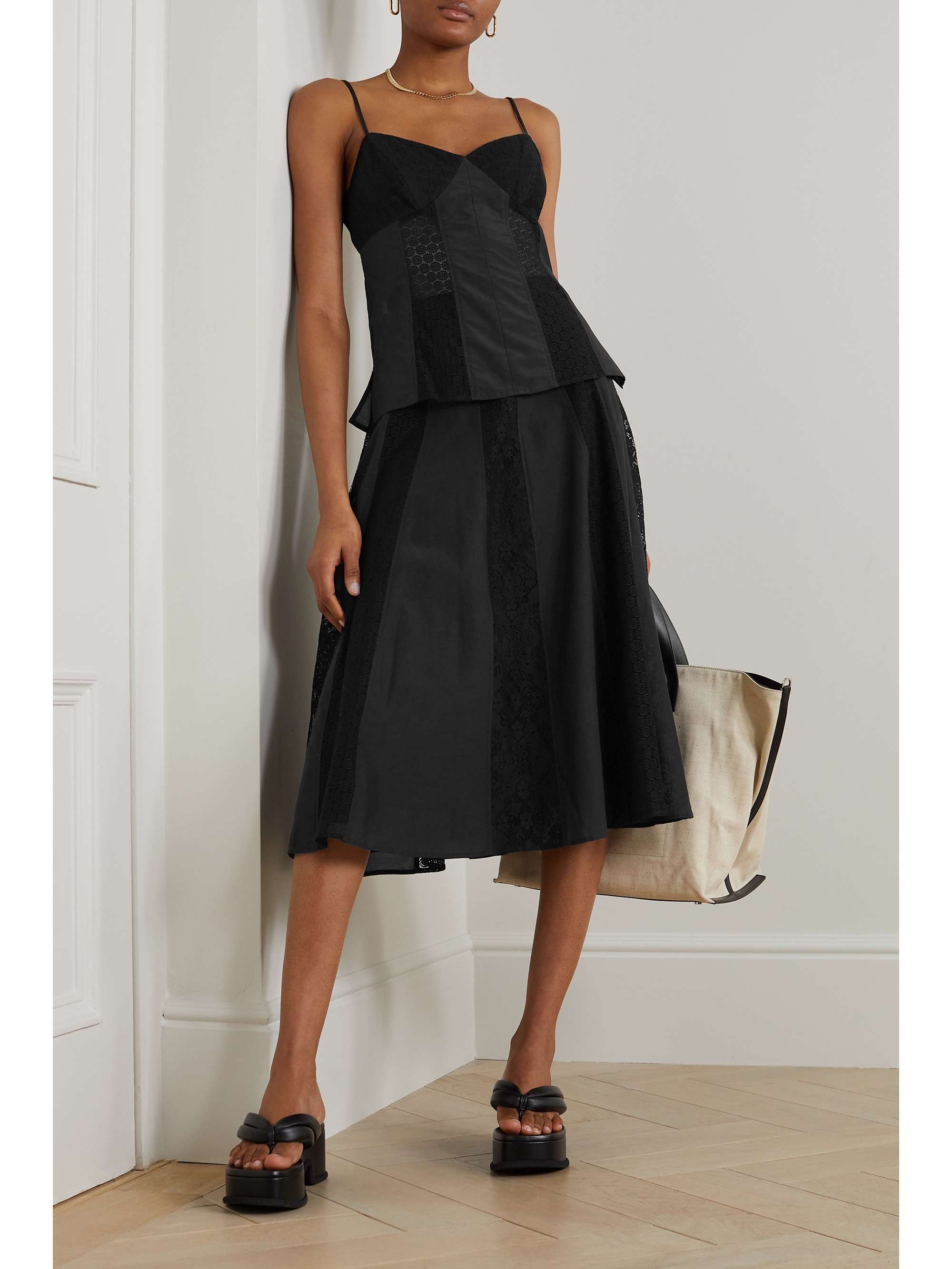 JASON WU Paneled crocheted lace and cotton and silk-blend midi skirt