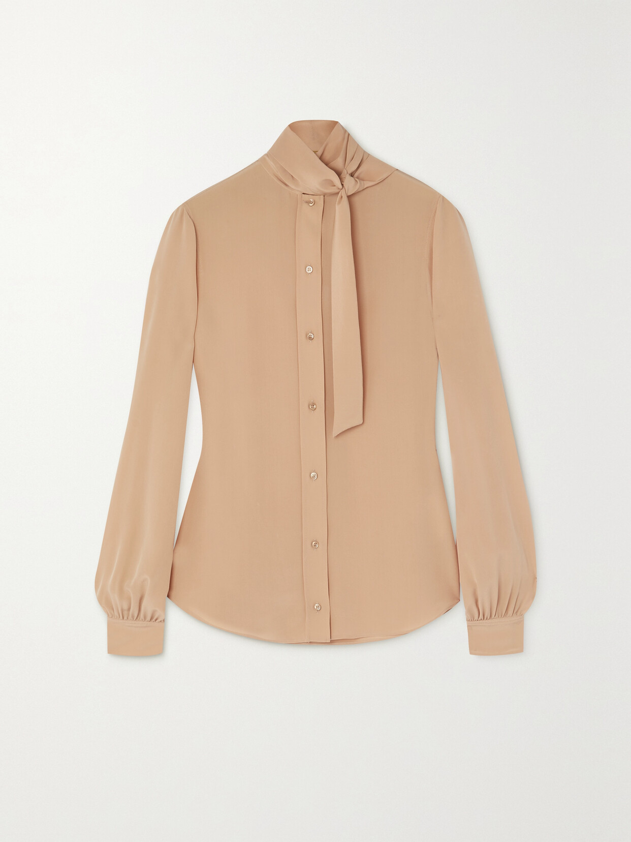 SAINT LAURENT Tie-detailed Silk Crepe De Chine Blouse - Neutrals
