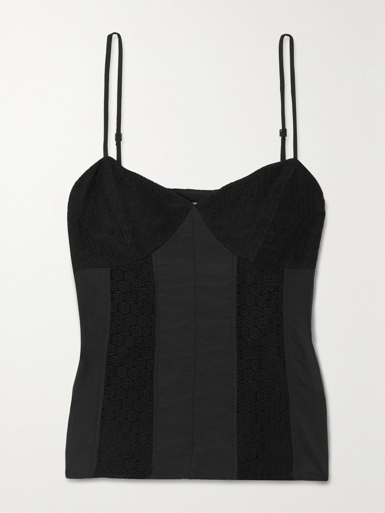 Jason Wu Paneled Crocheted Lace And Cotton And Silk-blend Camisole - Black