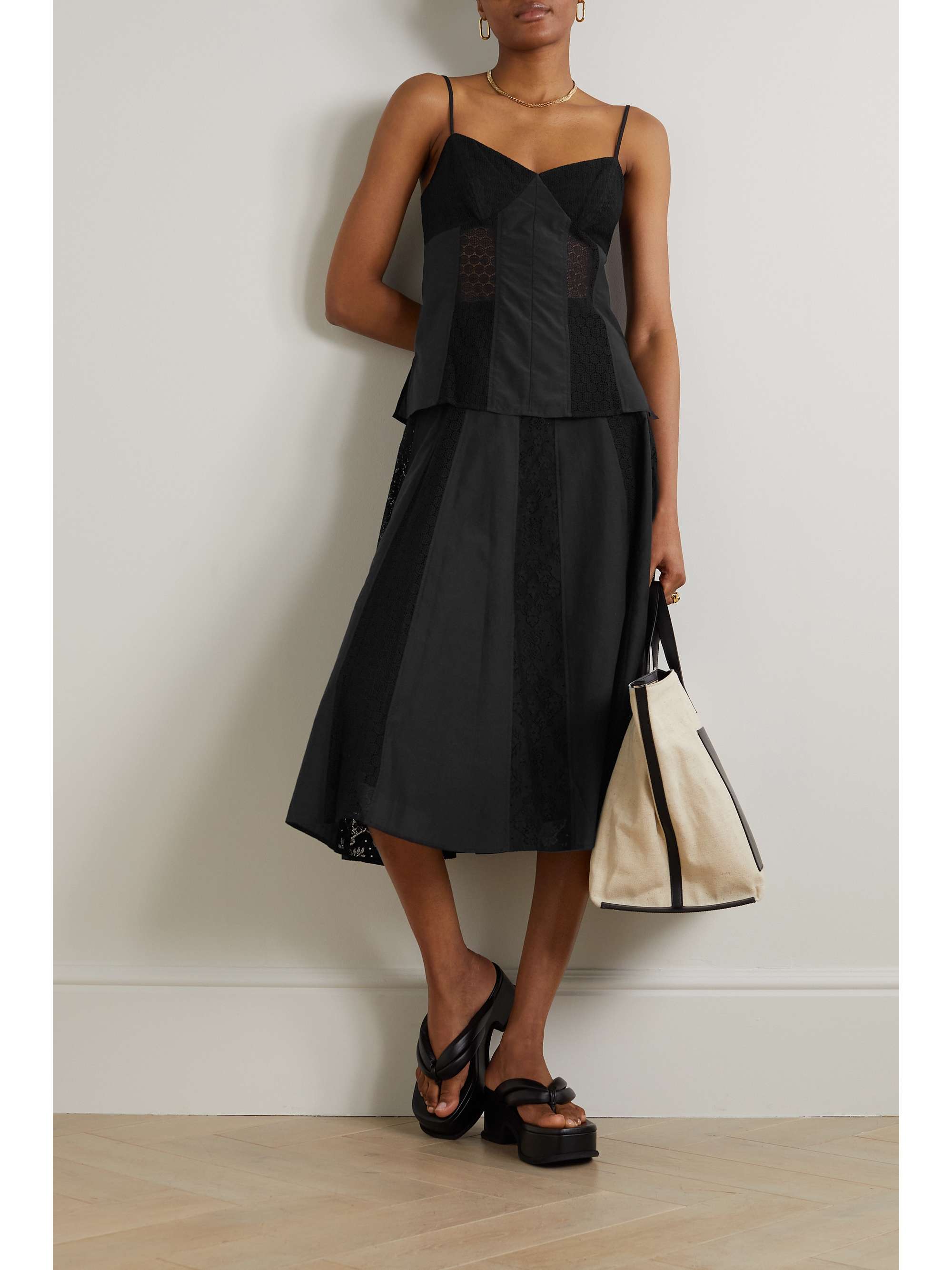 JASON WU Paneled crocheted lace and cotton and silk-blend camisole