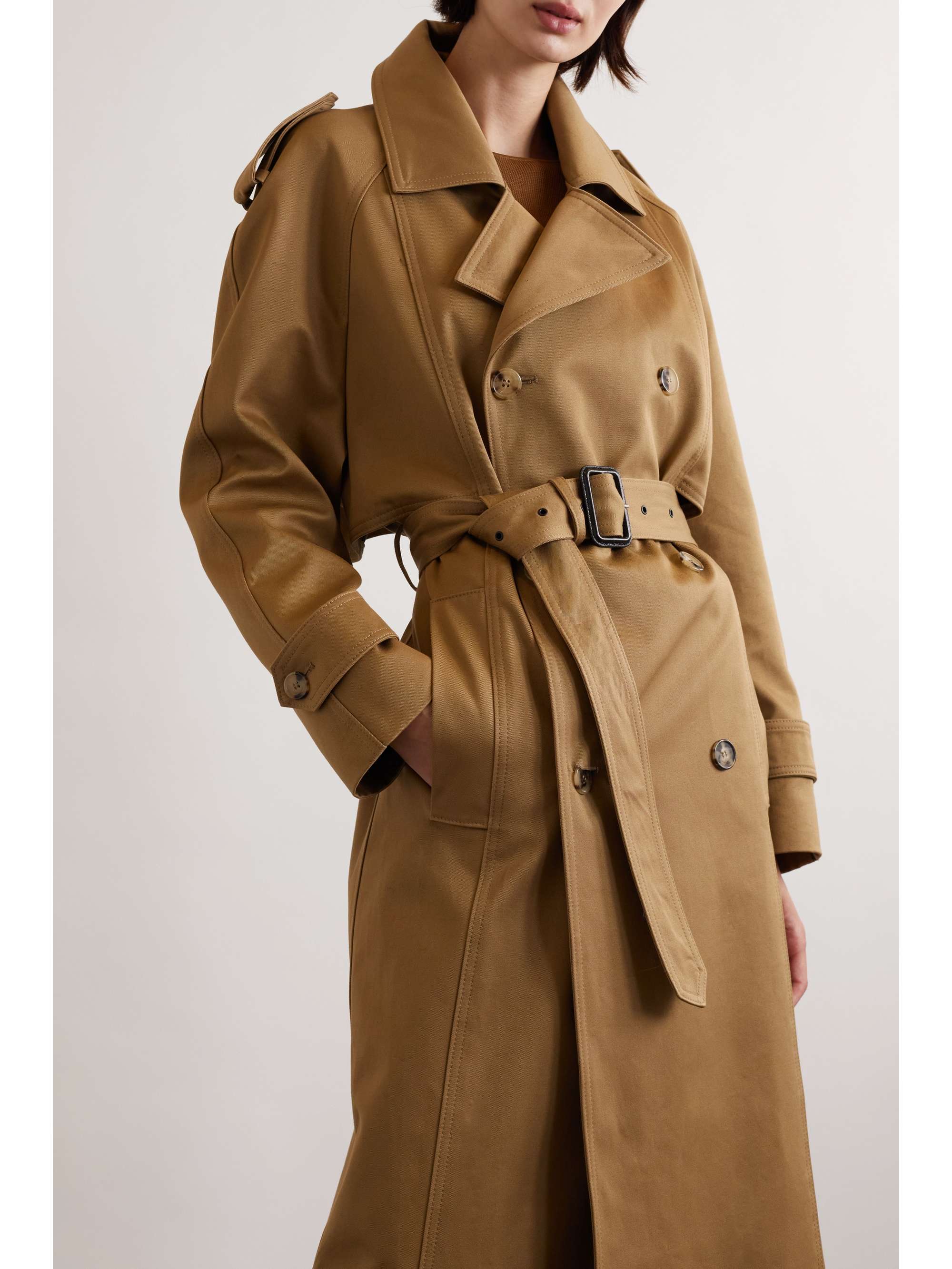 SAINT LAURENT Double-breasted belted cotton-twill trench coat