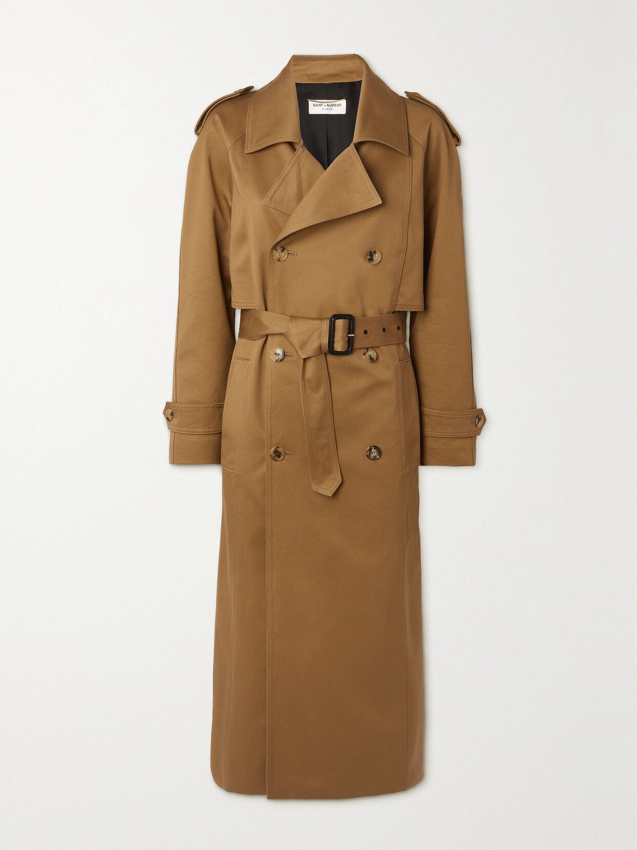 SAINT LAURENT - Double-breasted Belted Cotton-twill Trench Coat - Neutrals