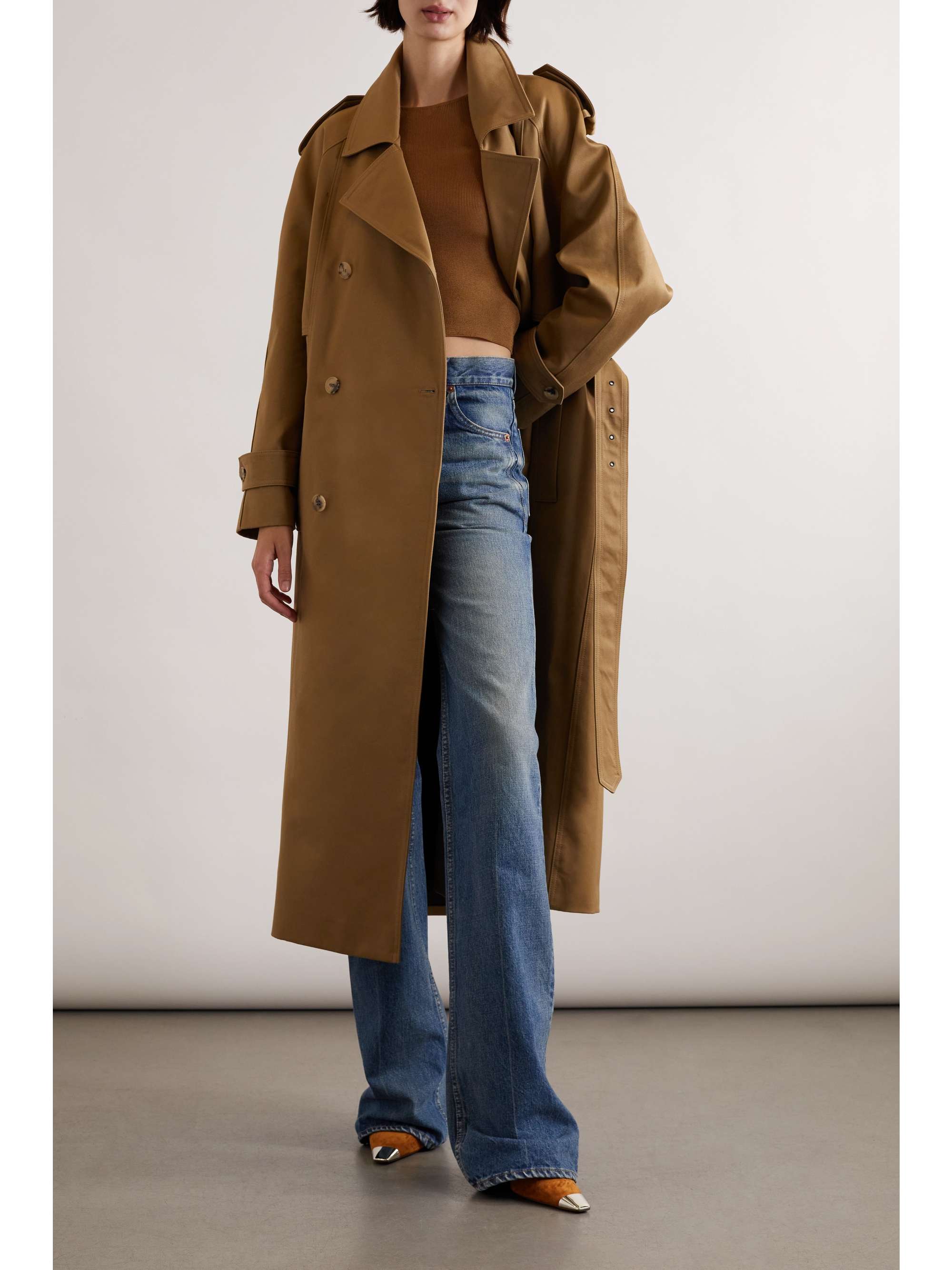 SAINT LAURENT Double-breasted belted cotton-twill trench coat