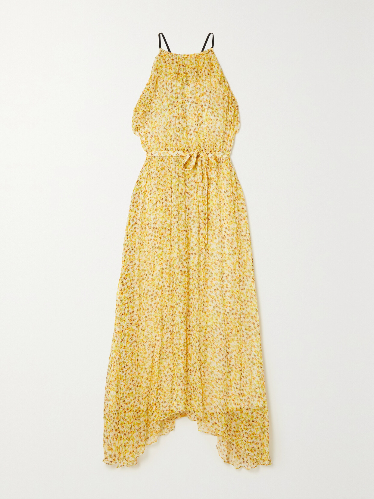 Jason Wu Belted Ruffled Floral-print Silk-chiffon Halterneck Midi Dress - Yellow