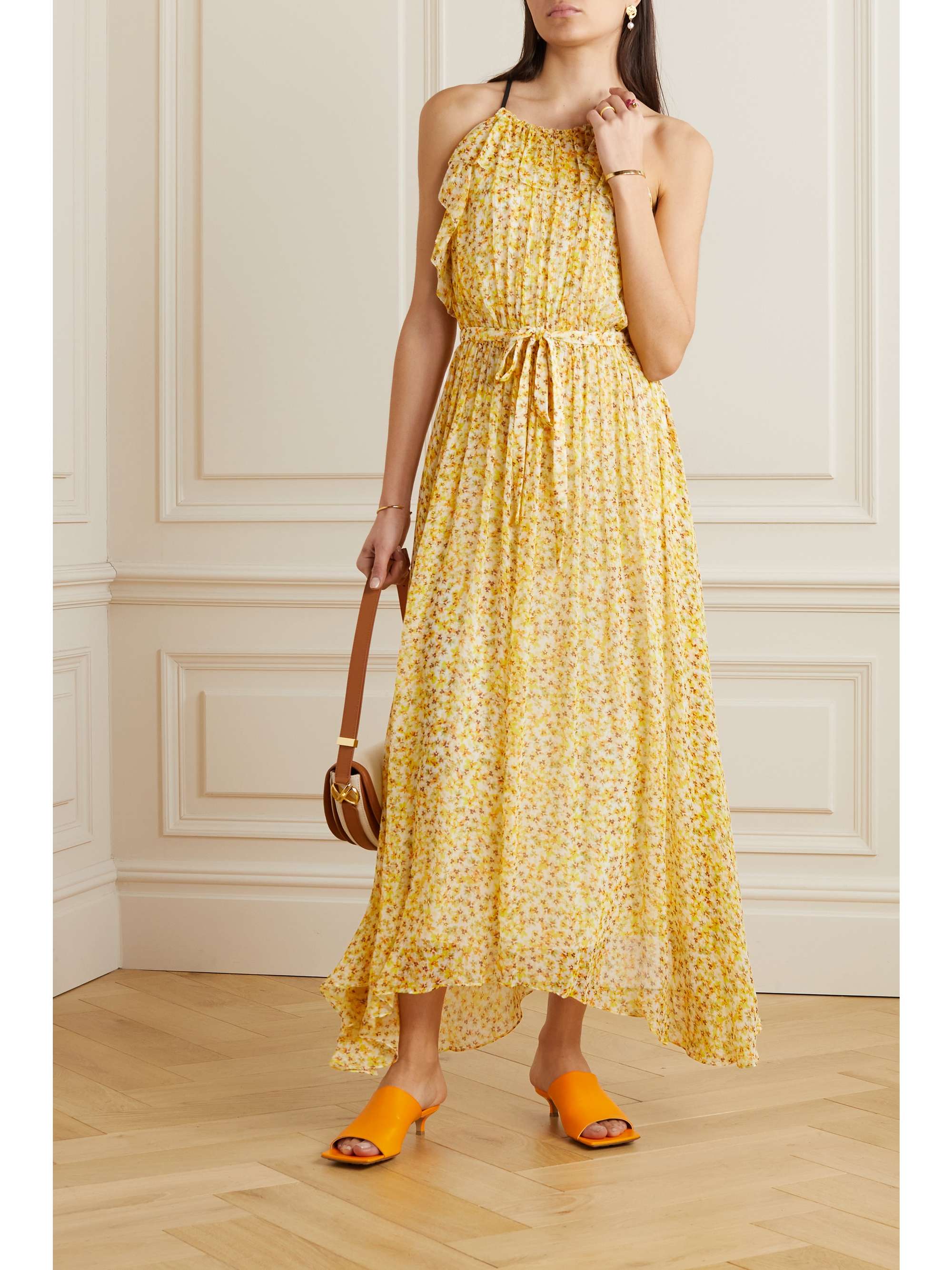 JASON WU Belted ruffled floral-print silk-chiffon halterneck midi dress