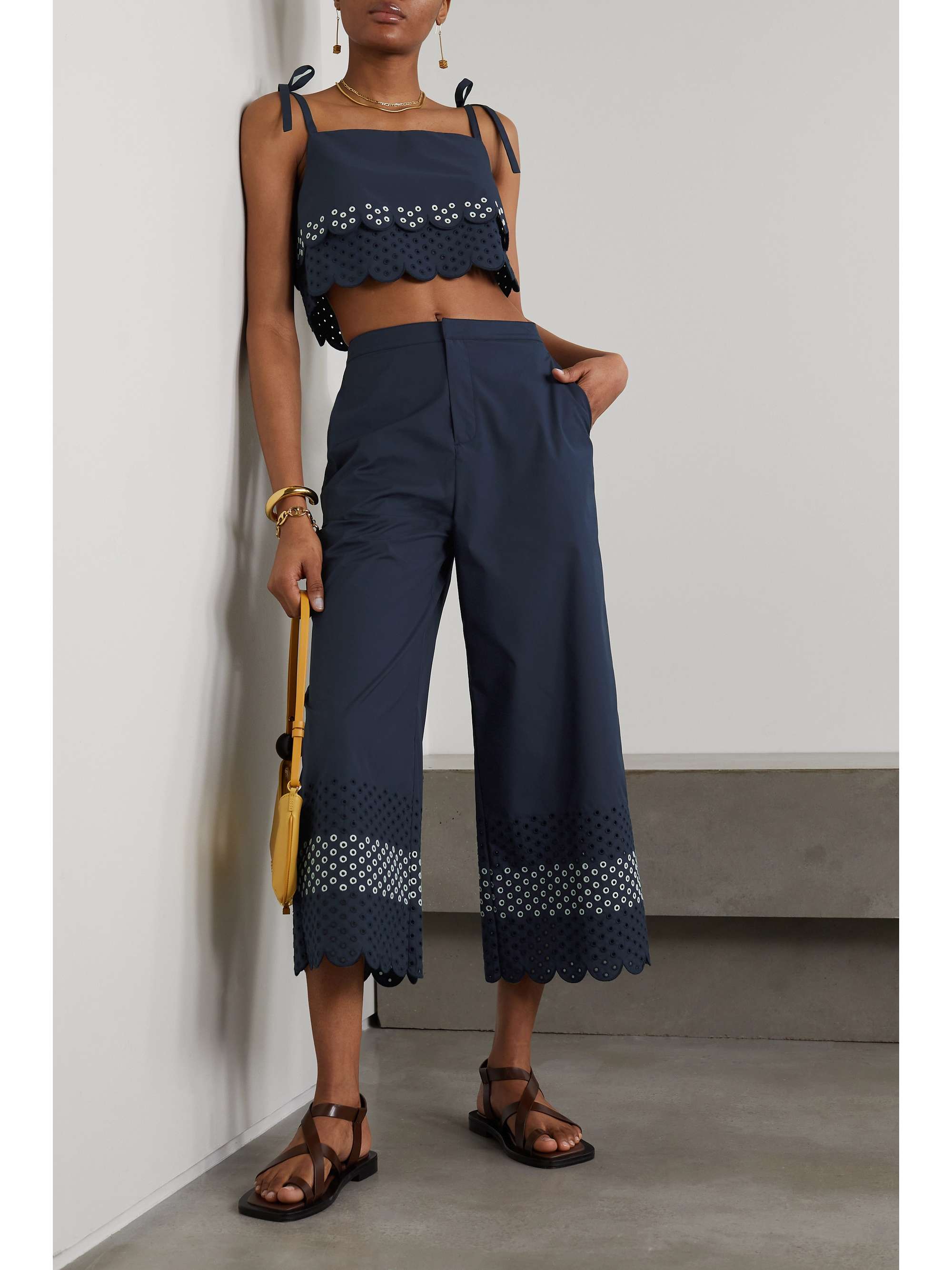 JASON WU Scalloped broderie anglaise cotton-blend culottes