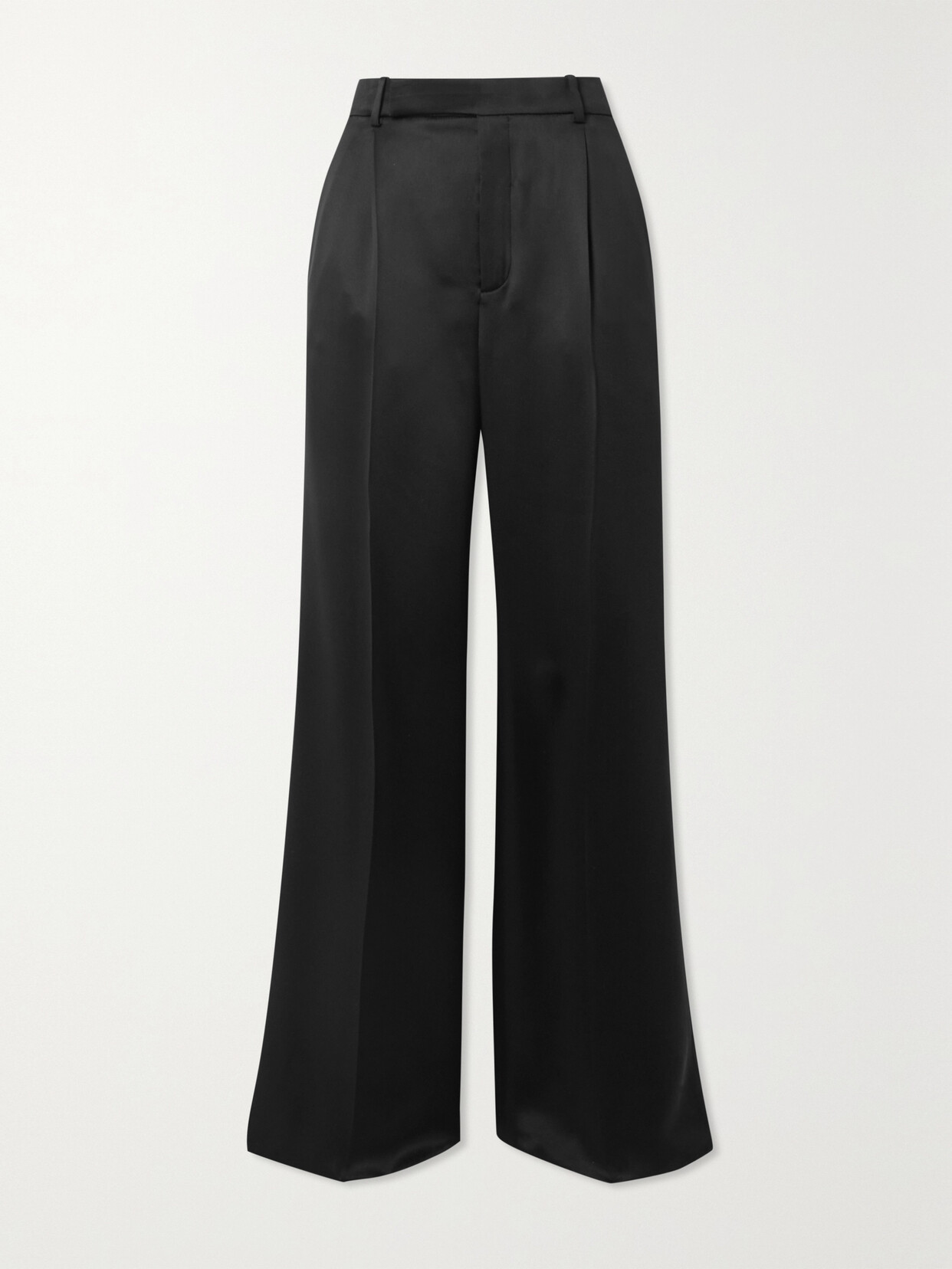 Saint Laurent Pleated Silk-satin Straight-leg Pants In Black