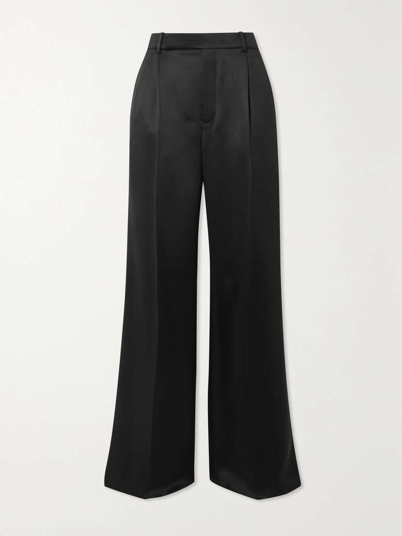 Saint Laurent Pleated Silk-satin Straight-leg Pants