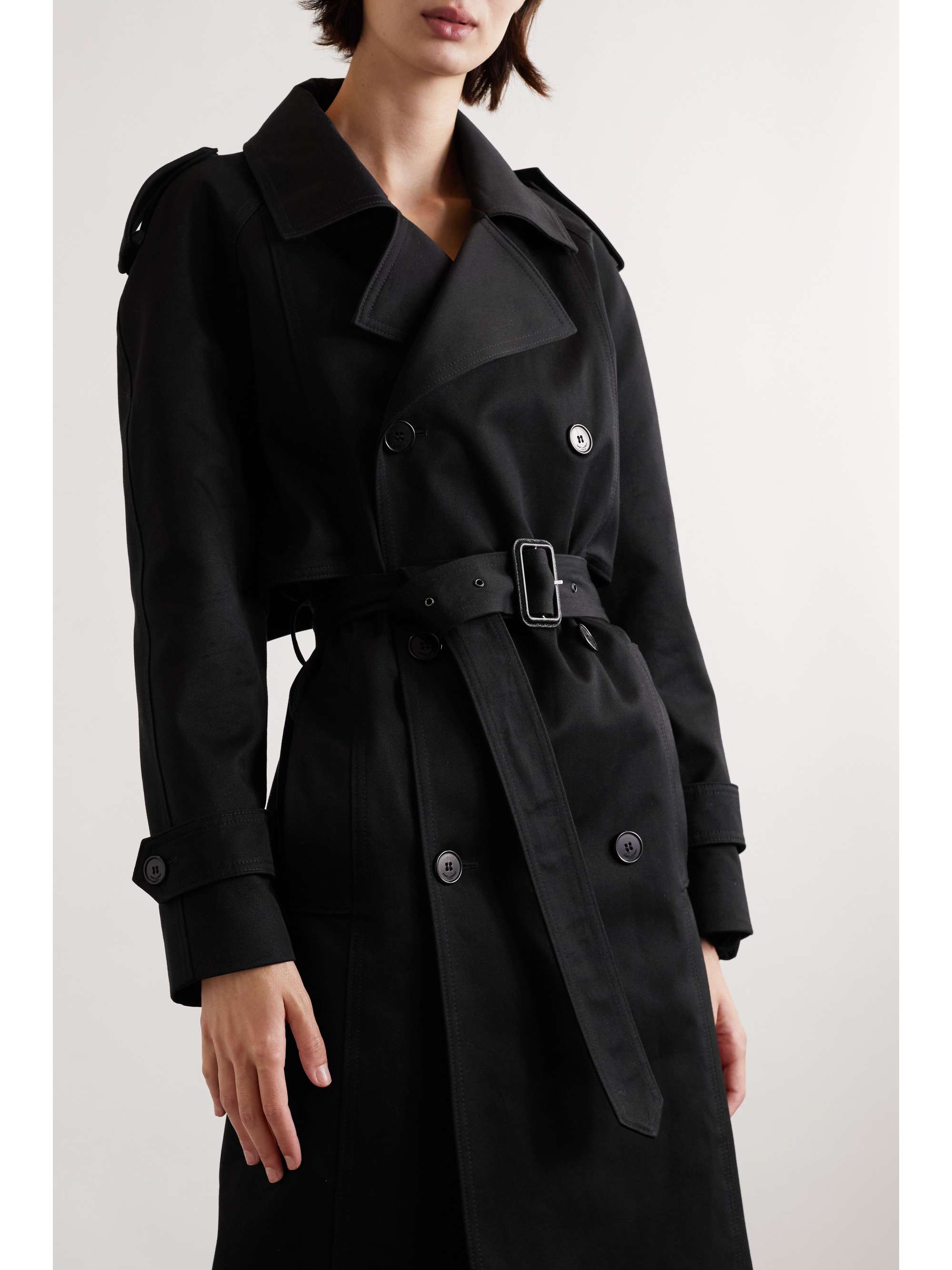 SAINT LAURENT Double-breasted belted cotton-twill trench coat