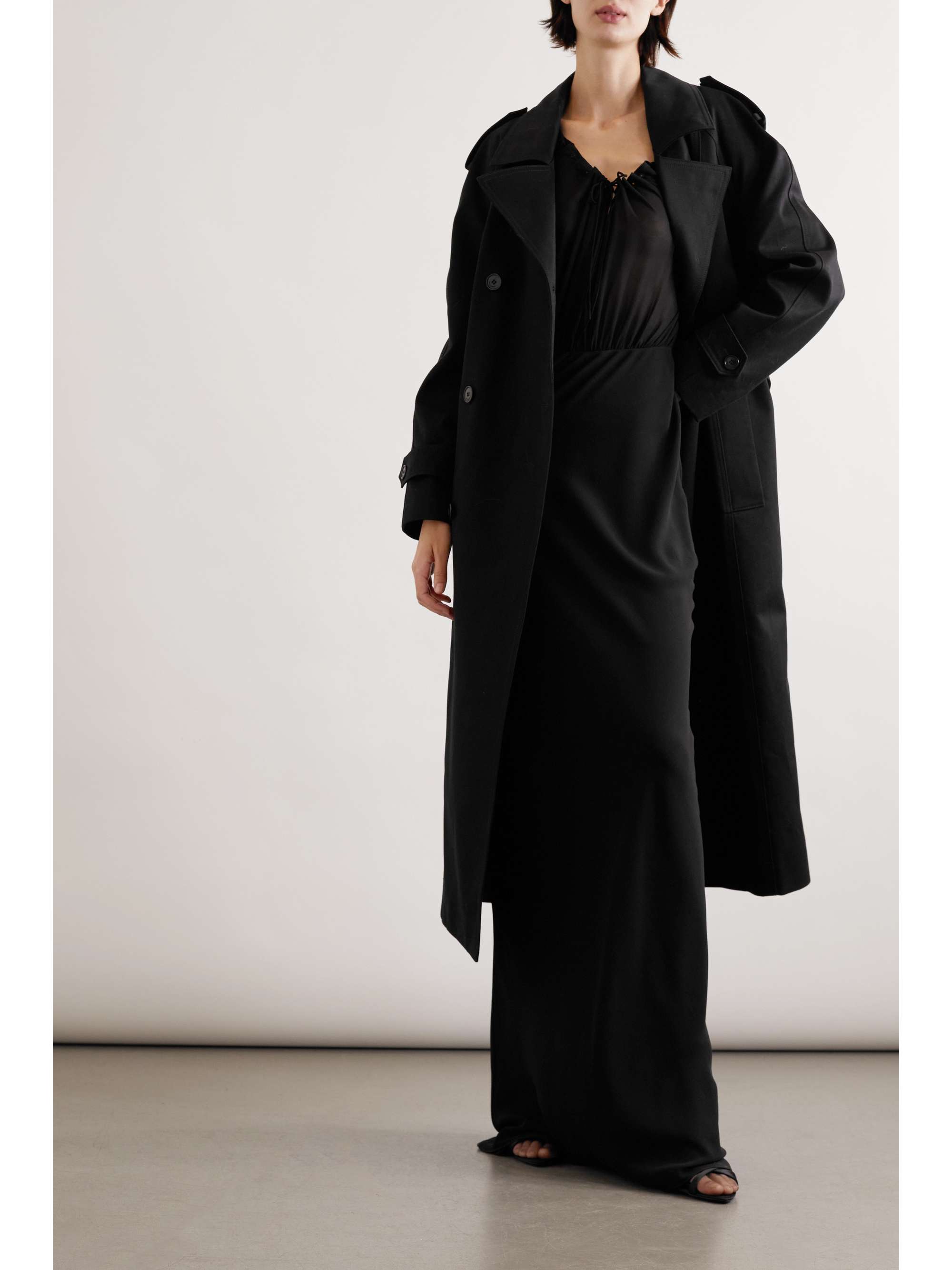 SAINT LAURENT Double-breasted belted cotton-twill trench coat