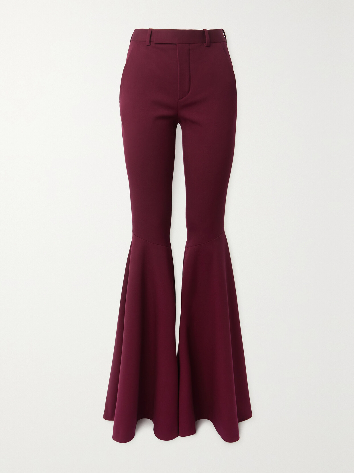 Shop Saint Laurent Wool-blend Flared Pants In Burgundy