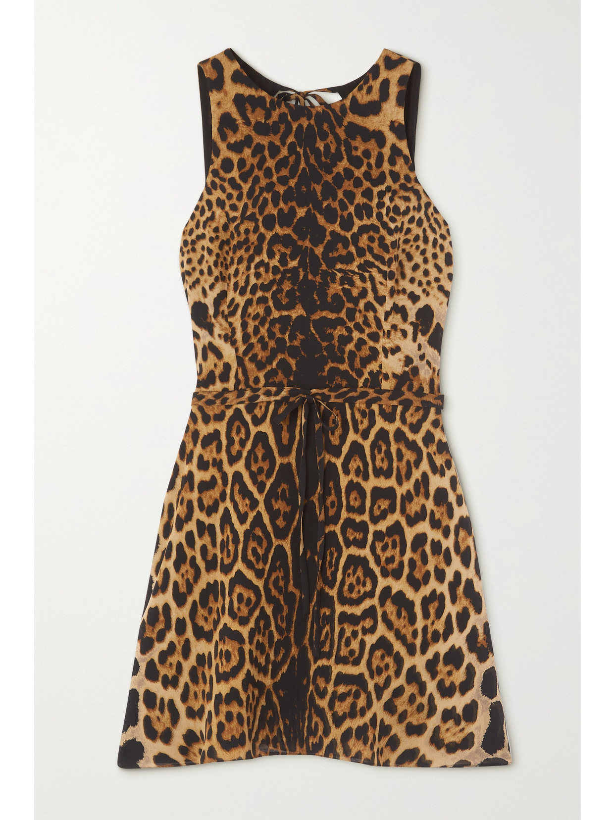 Shop Saint Laurent Open-back Leopard-print Silk Mini Dress In Animal Print