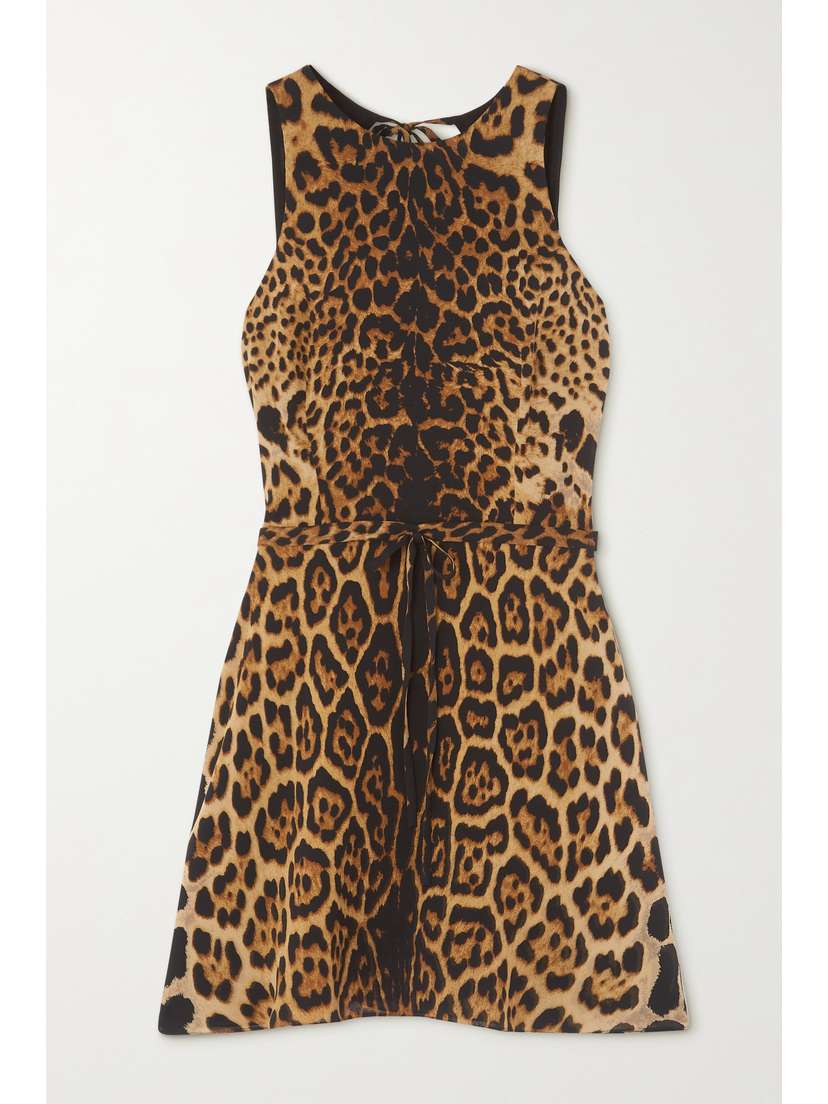 SAINT LAURENT Open-back Leopard-print Silk Mini Dress