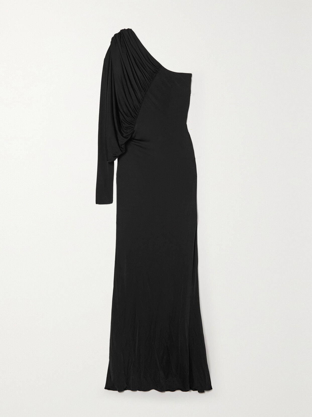 Shop Saint Laurent One-shoulder Ruched Jersey Gown In Black