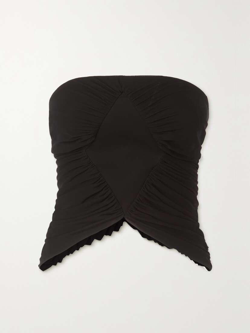 SAINT LAURENT Strapless Cropped Ruched Cotton-jersey Top