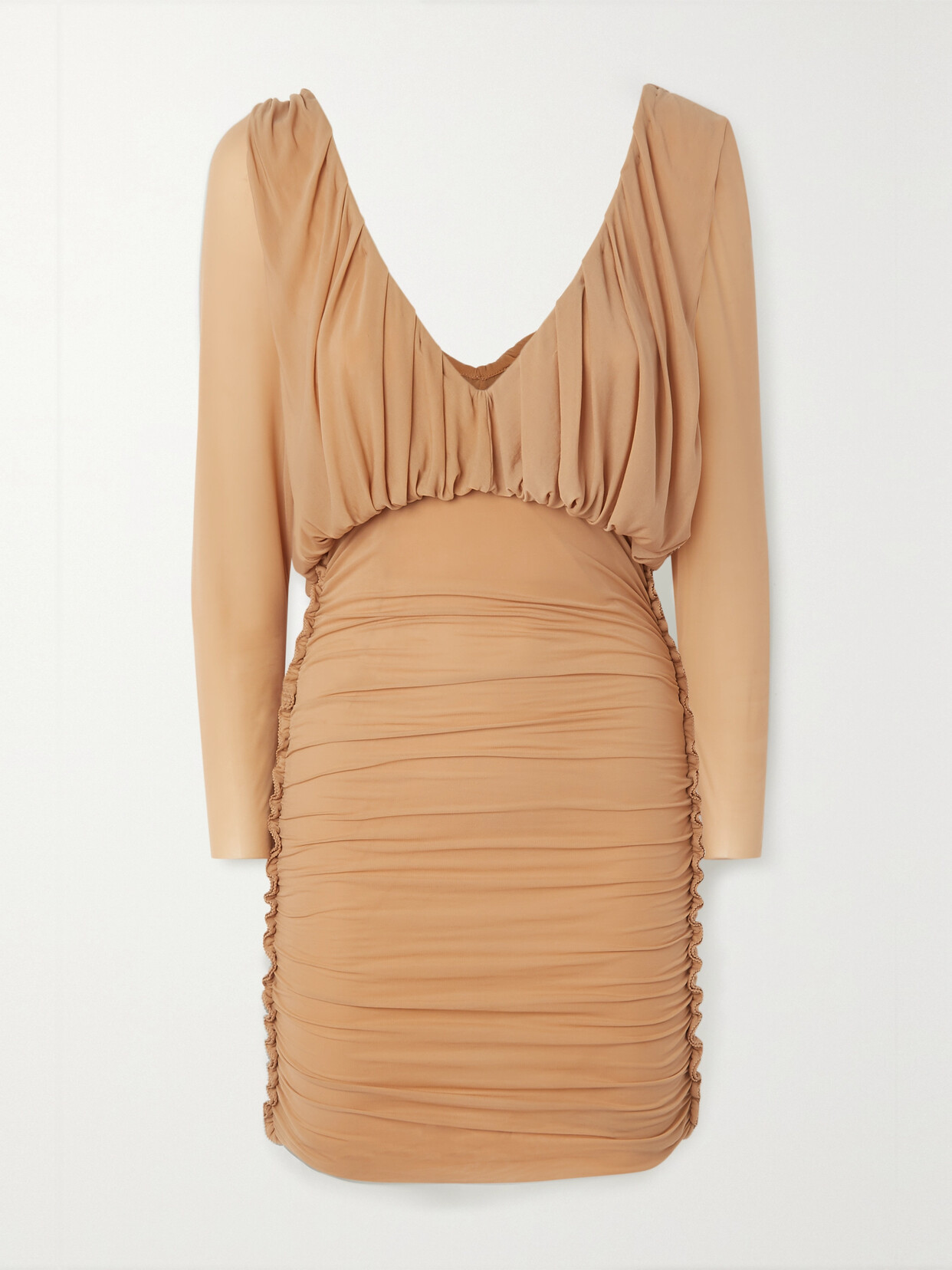 Saint Laurent Ruched Stretch-jersey Mini Dress In Nude