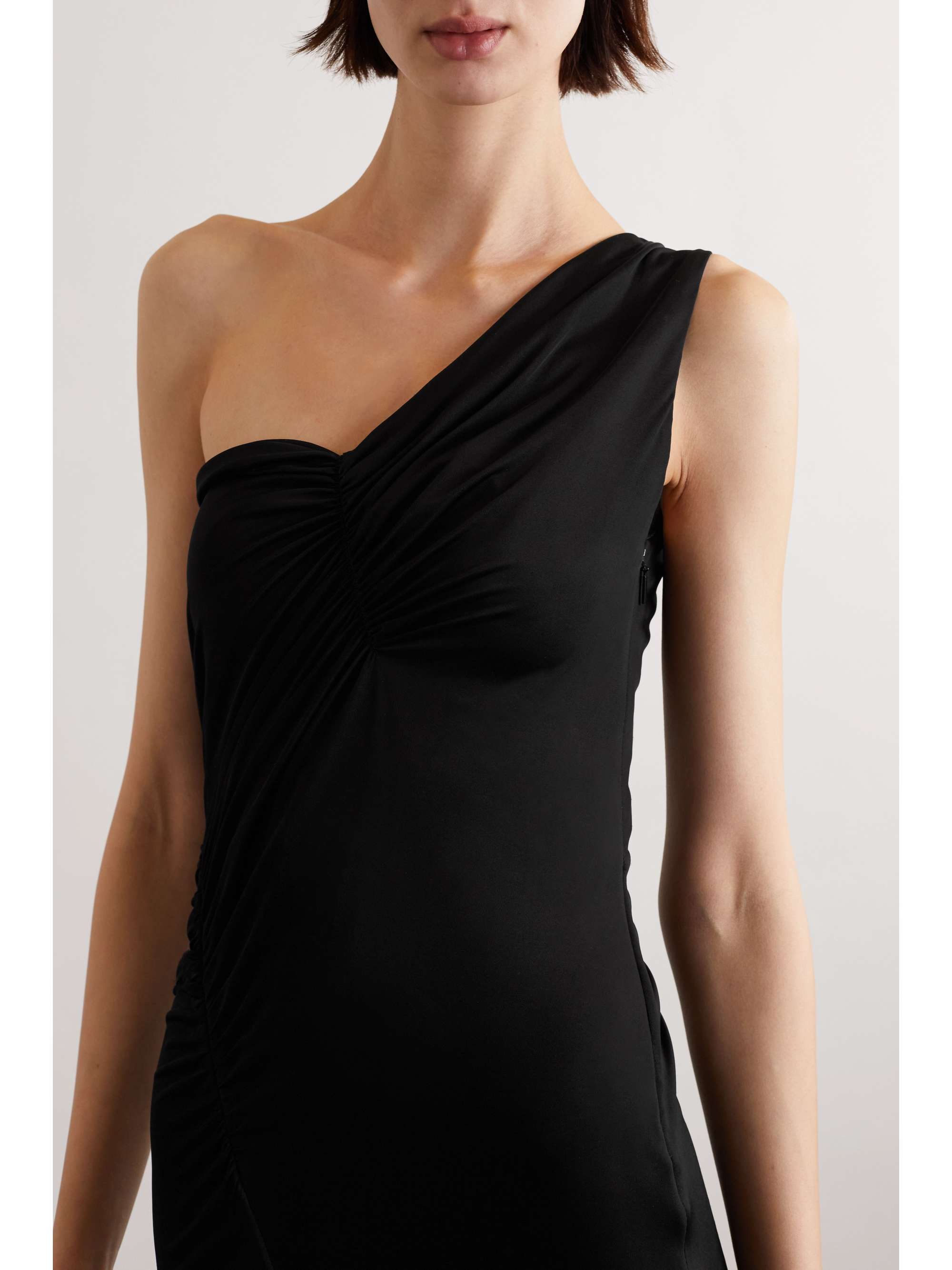 SAINT LAURENT One-shoulder ruched stretch-jersey gown