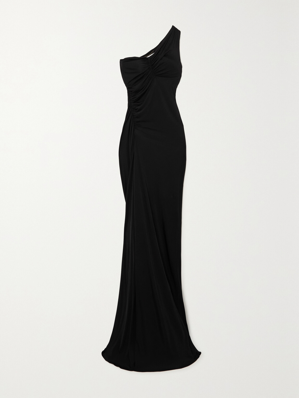 SAINT LAURENT - One-shoulder Ruched Stretch-jersey Gown - Black