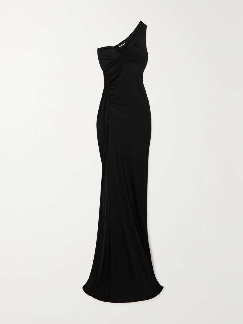 SAINT LAURENT One-shoulder Ruched Stretch-jersey Gown