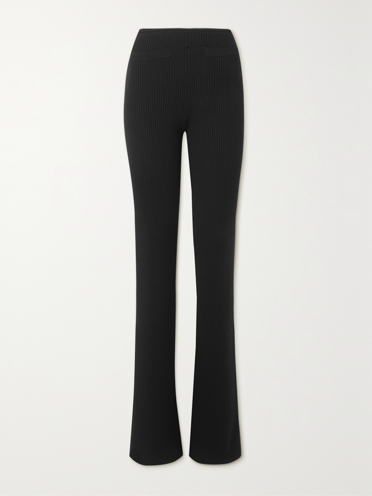 Saint Laurent Taille Ribbed Wool Flared Pants In Black