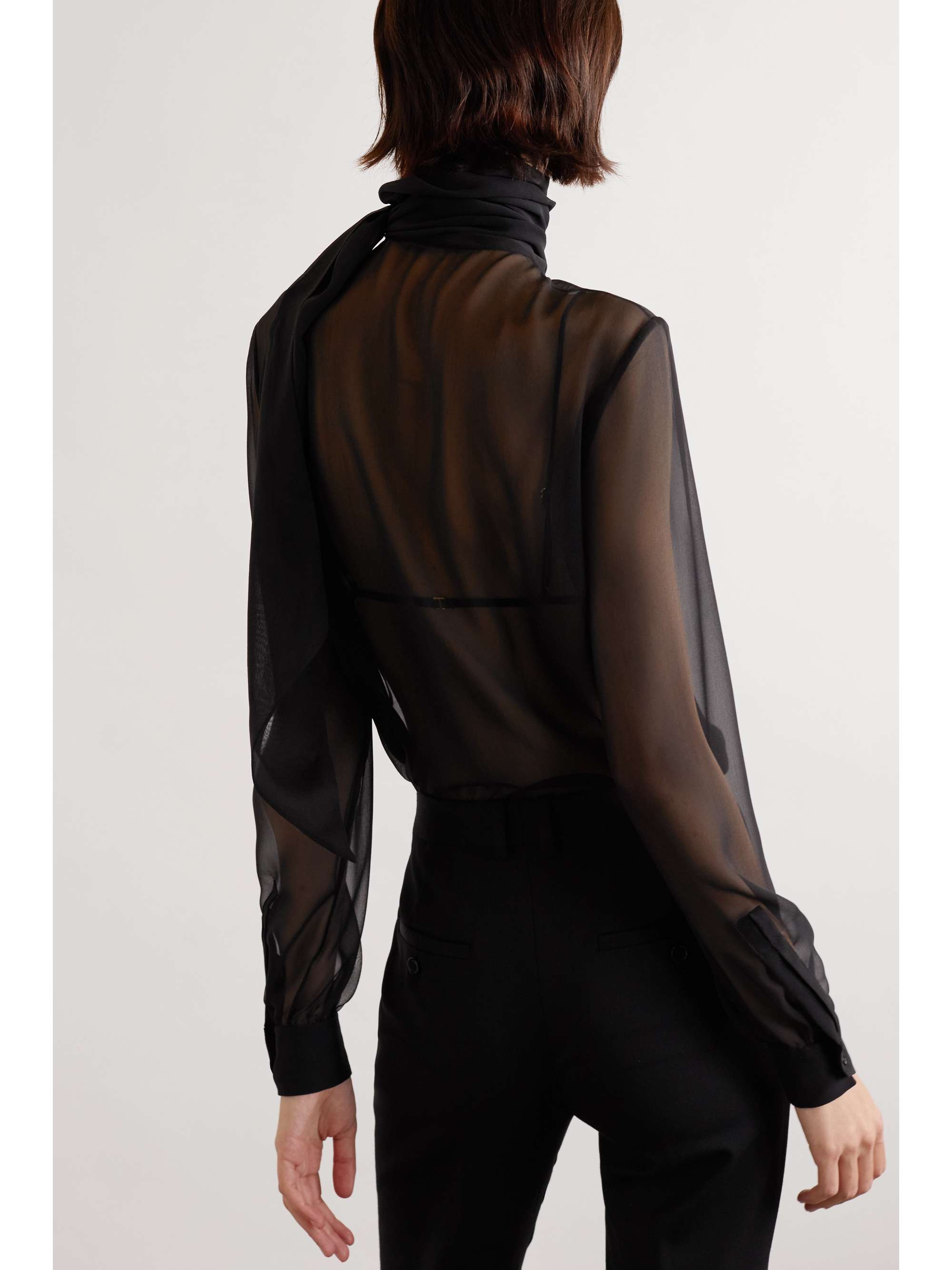 SAINT LAURENT Tie-detailed silk crepe de chine blouse