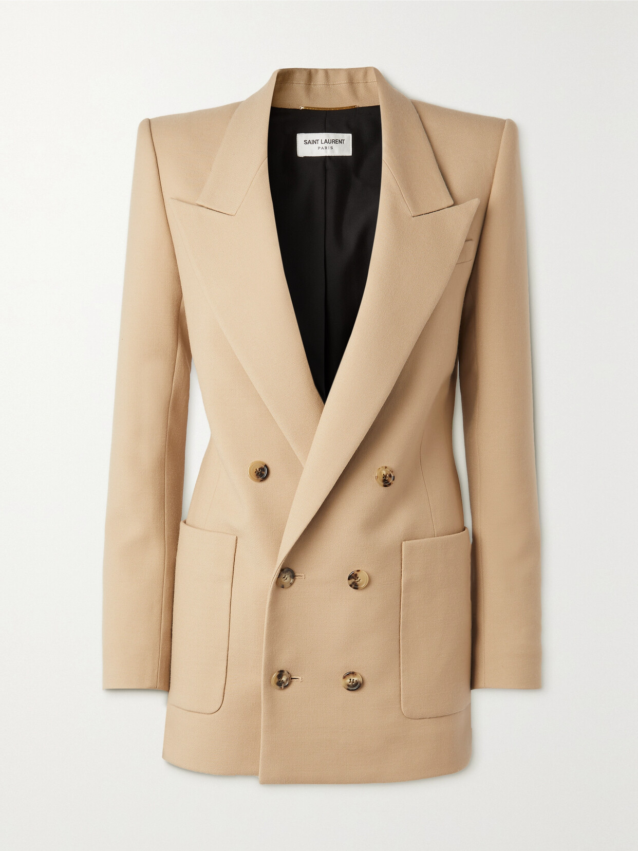 Saint Laurent Double-breasted Wool Blazer In Beige