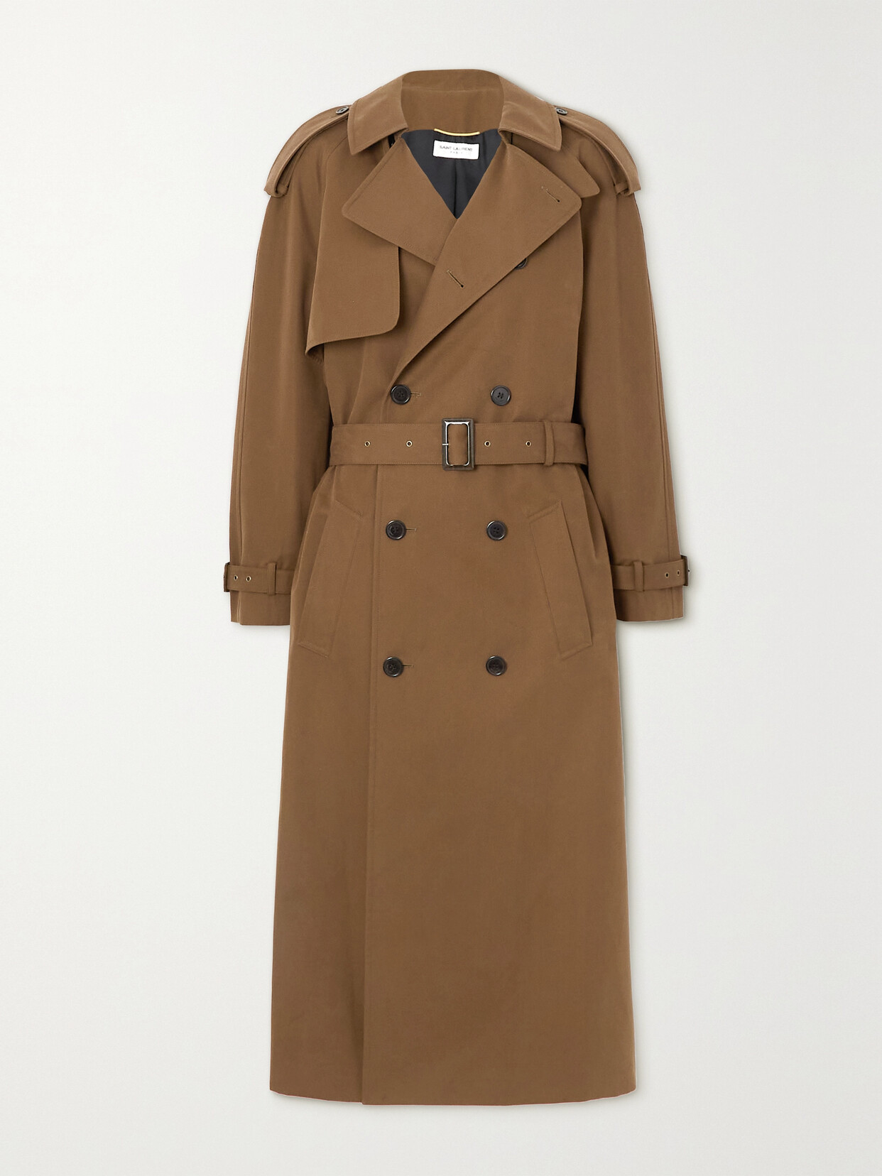 SAINT LAURENT Belted Double-breasted Cotton-twill Trench Coat - Brown