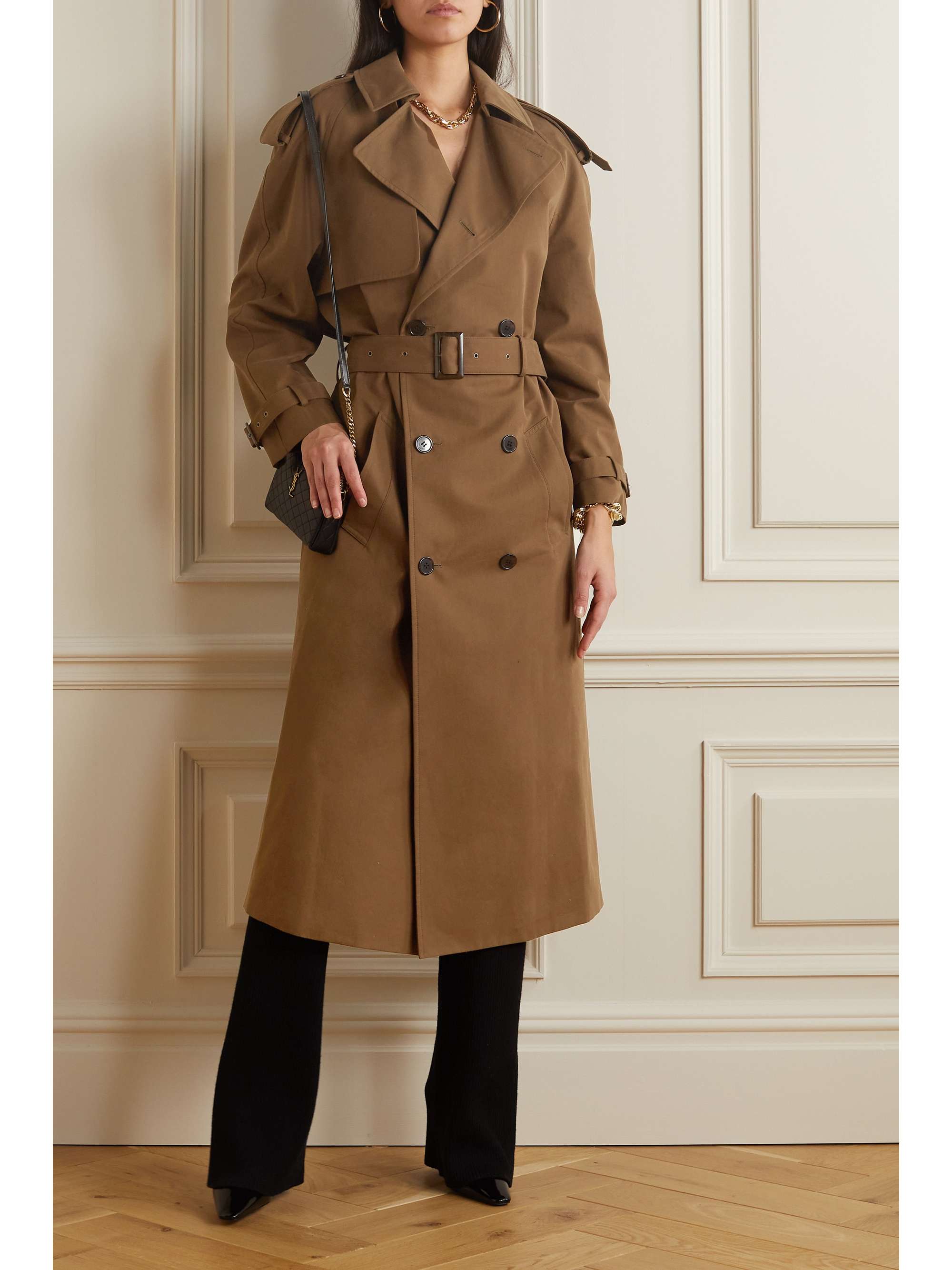 SAINT LAURENT Belted double-breasted cotton-twill trench coat