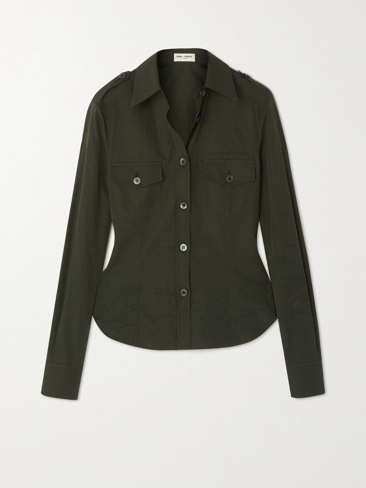 Shop Saint Laurent Cotton-poplin Shirt In Green