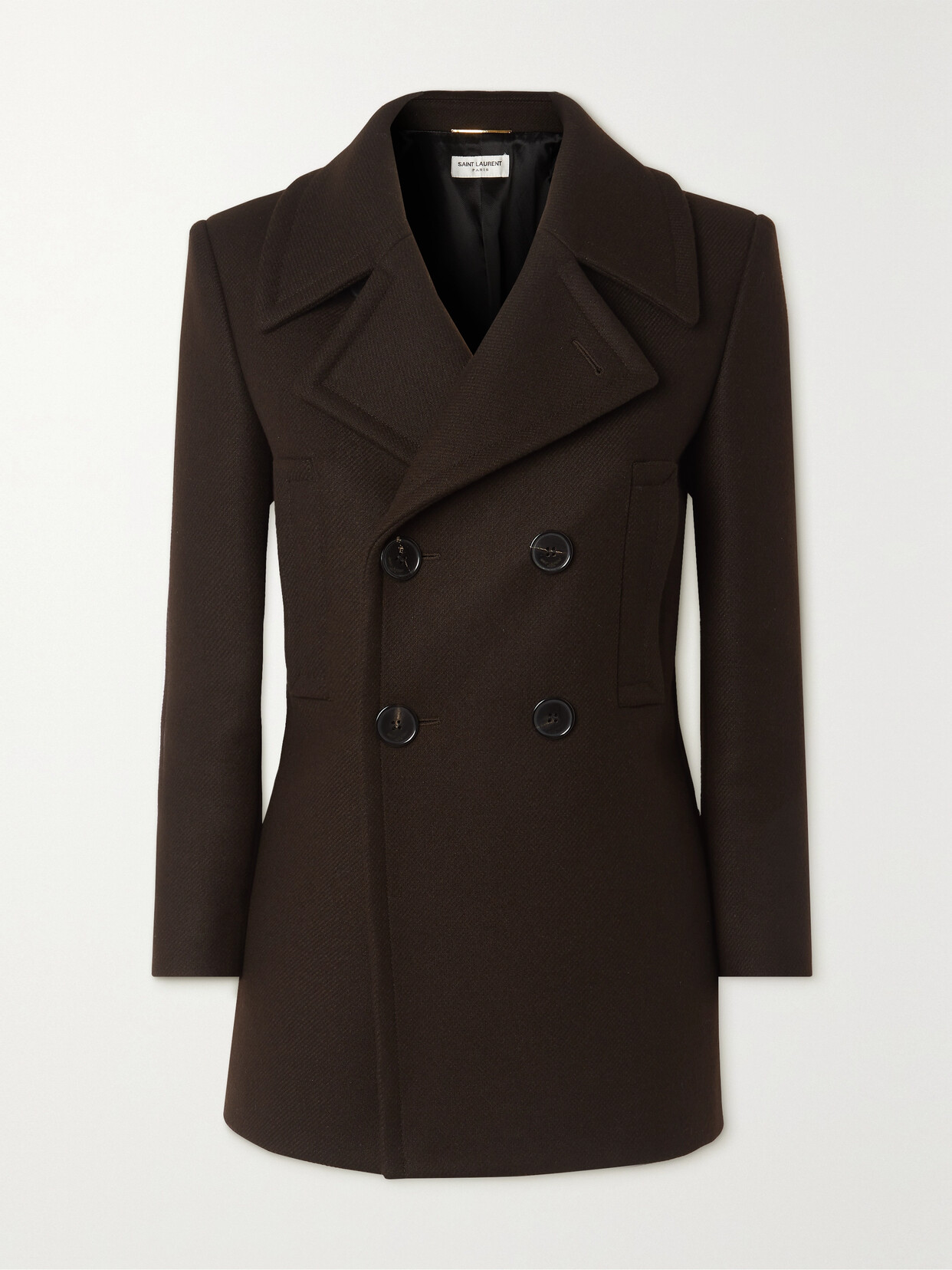 SAINT LAURENT - Double-breasted Wool-blend Coat - Brown