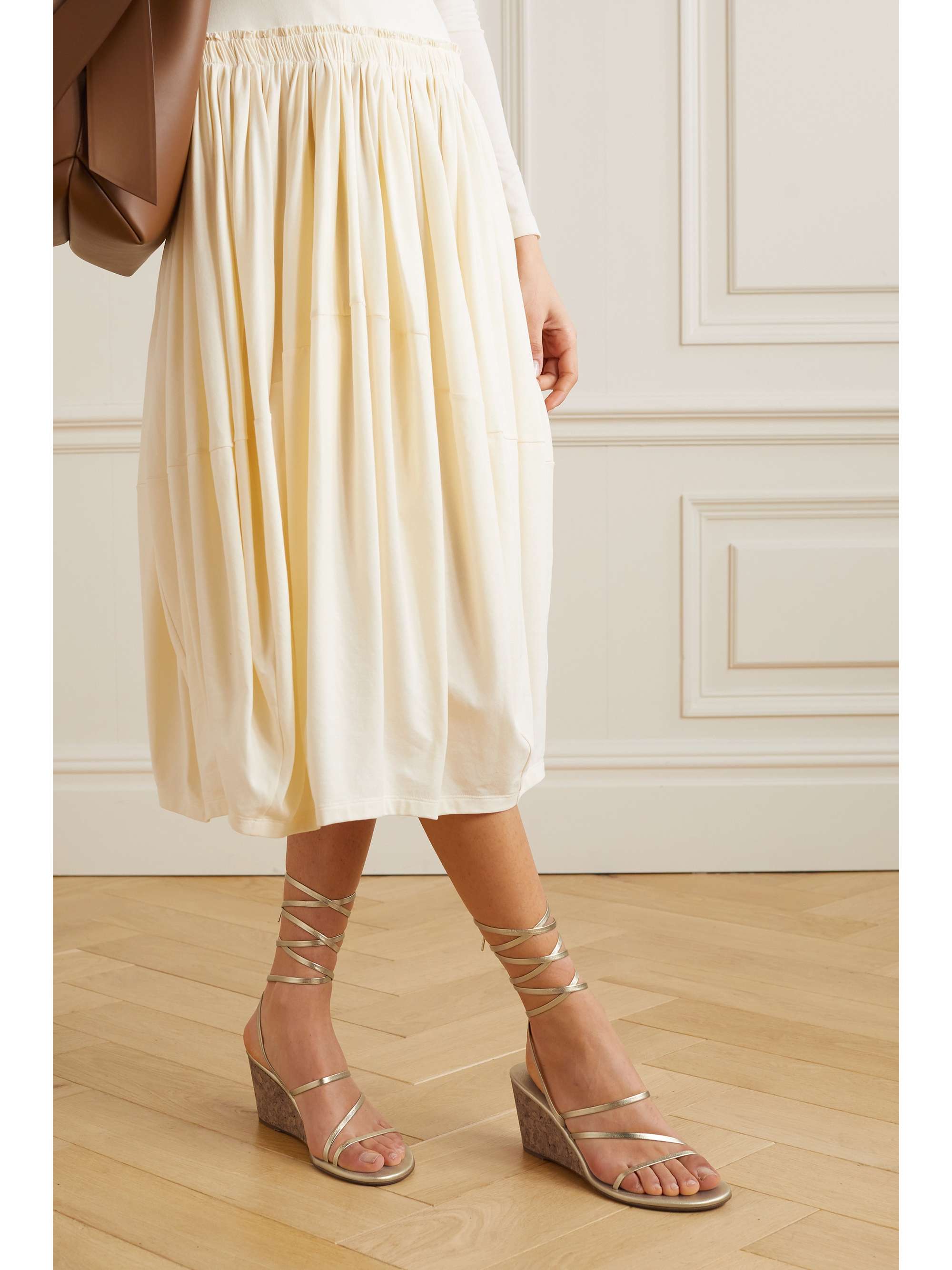 ANCIENT GREEK SANDALS Lithi metallic leather wedge sandals