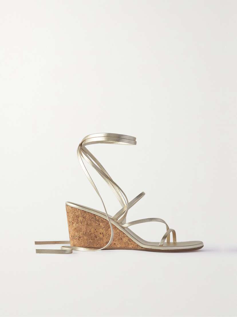 Ancient Greek Sandals Lithi Metallic Leather Wedge Sandals