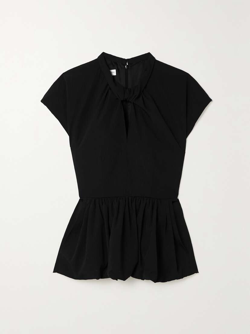 Dries Van Noten Pleated Cut-out Crepon Peplum Blouse