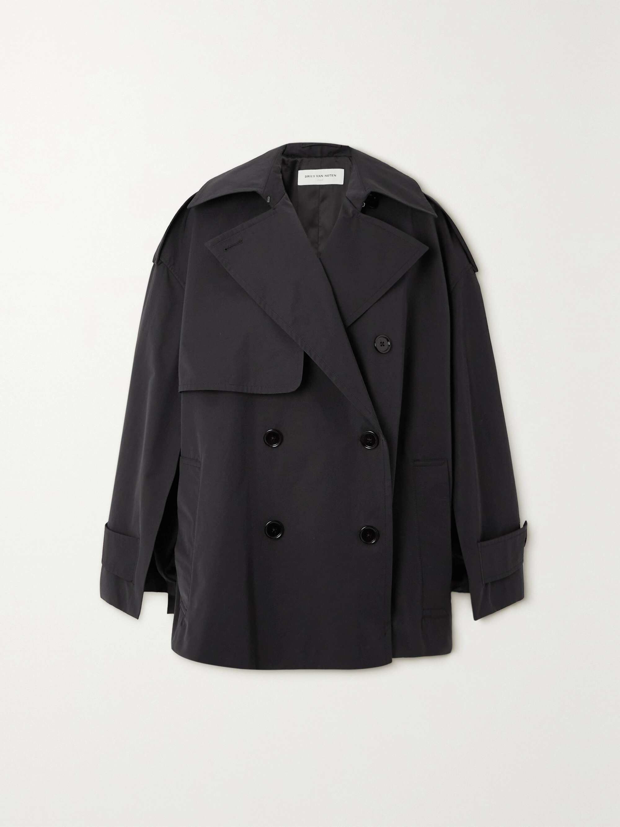 DRIES VAN NOTEN Cape-effect double-breasted gabardine trench coat | NET ...