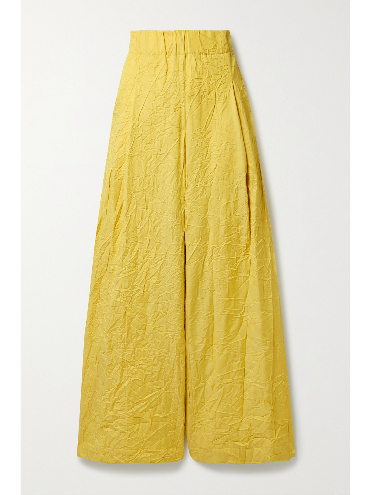 Dries Van Noten Pleated Wide-leg Crinkle Cotton Pants In Lime 201