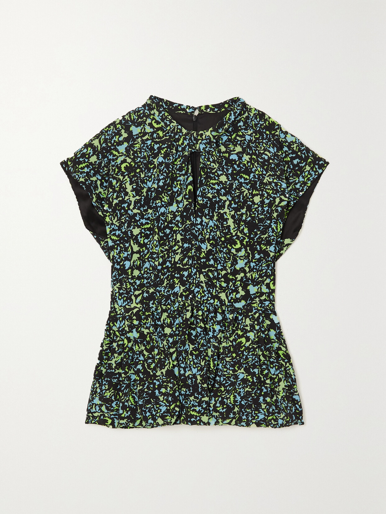 Dries Van Noten Floral-print Cutout Crepe De Chine Top - Blue