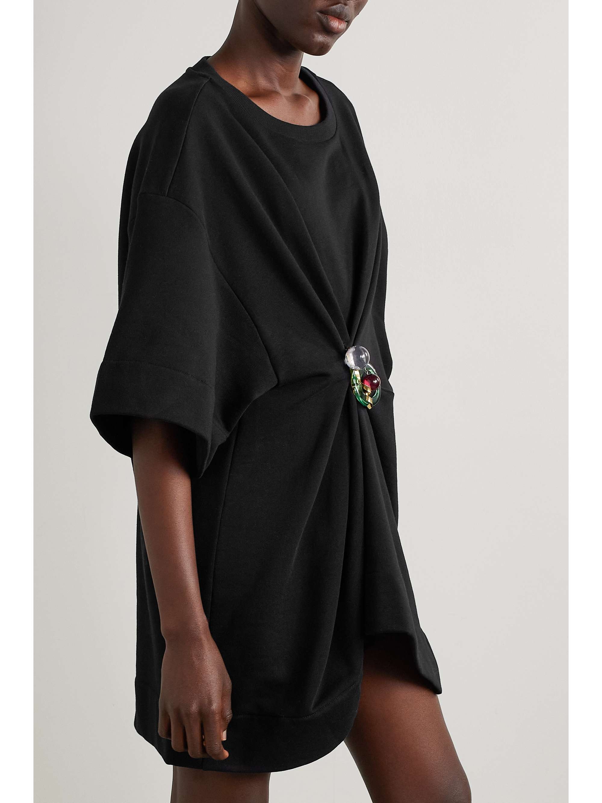 DRIES VAN NOTEN Embellished gathered cotton-jersey T-shirt