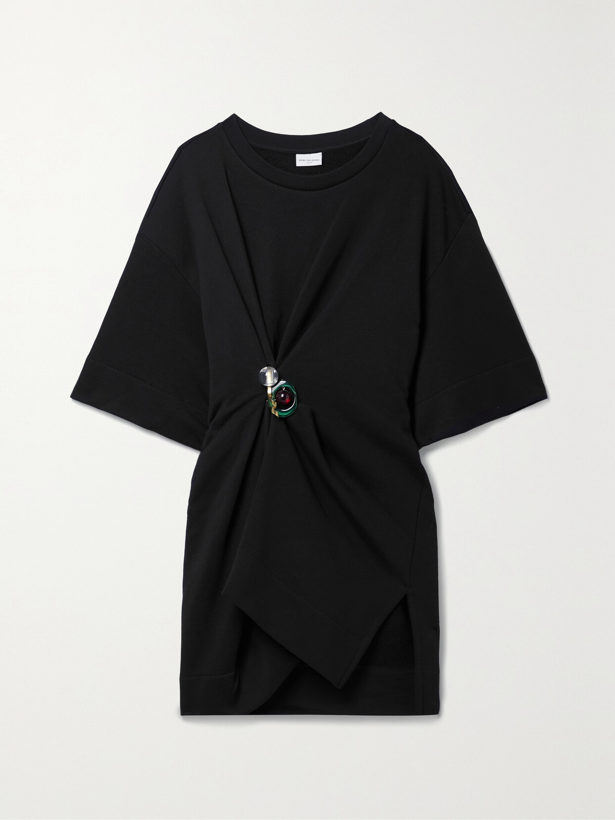 Dries Van Noten - Embellished Gathered Cotton-jersey T-shirt - Black