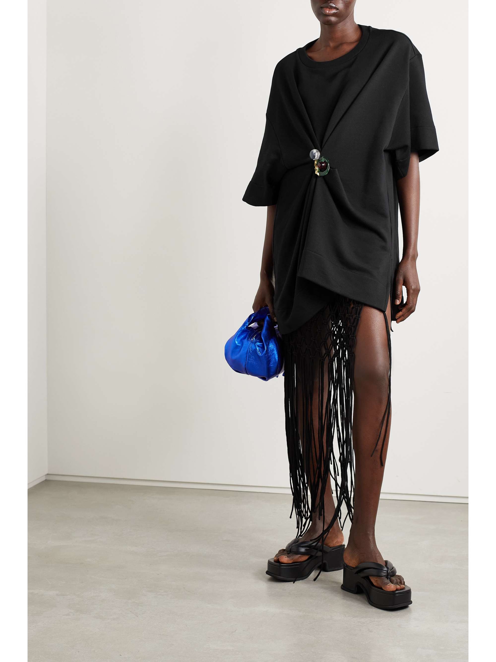 DRIES VAN NOTEN Embellished gathered cotton-jersey T-shirt