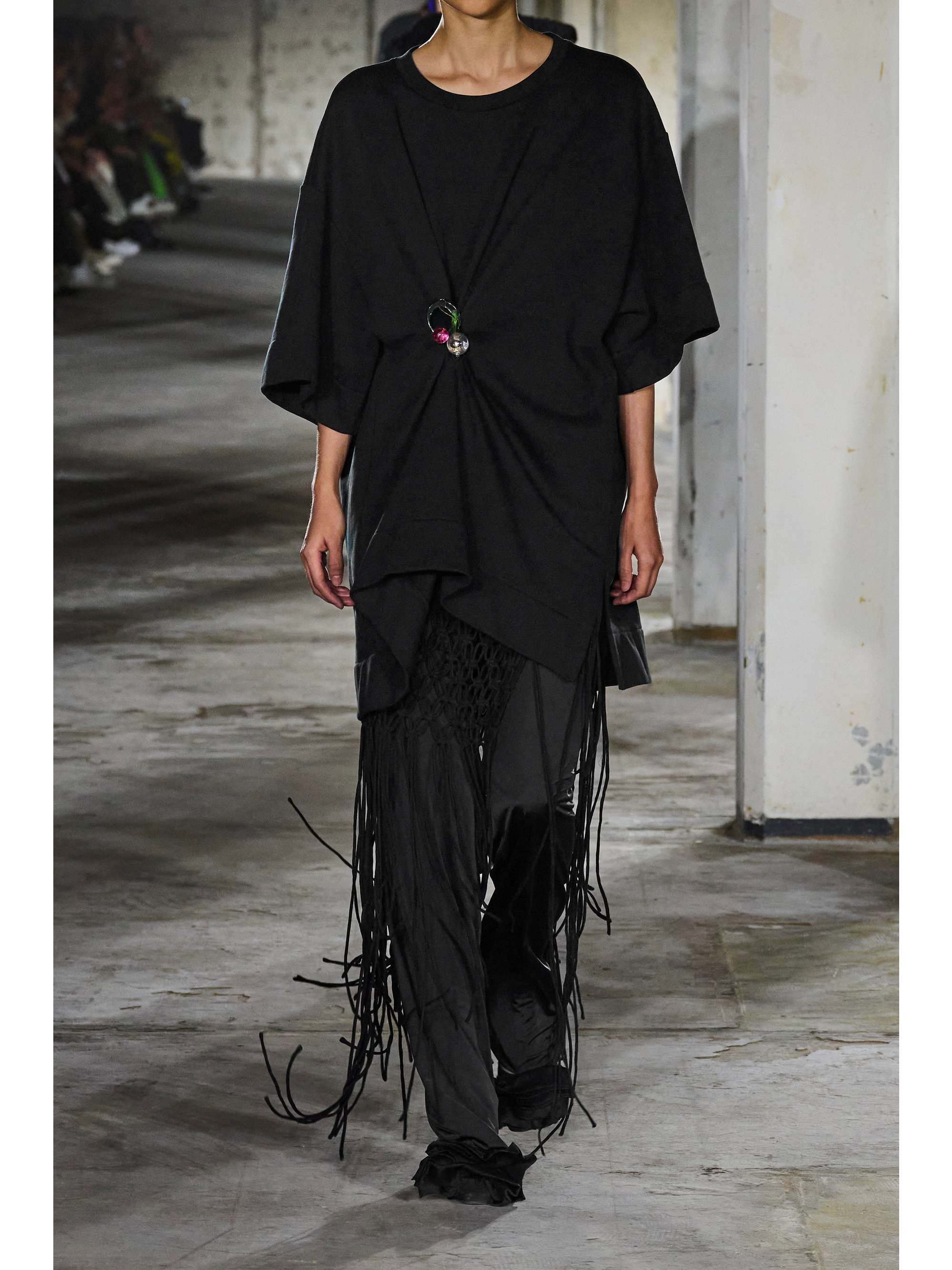 DRIES VAN NOTEN Embellished gathered cotton-jersey T-shirt