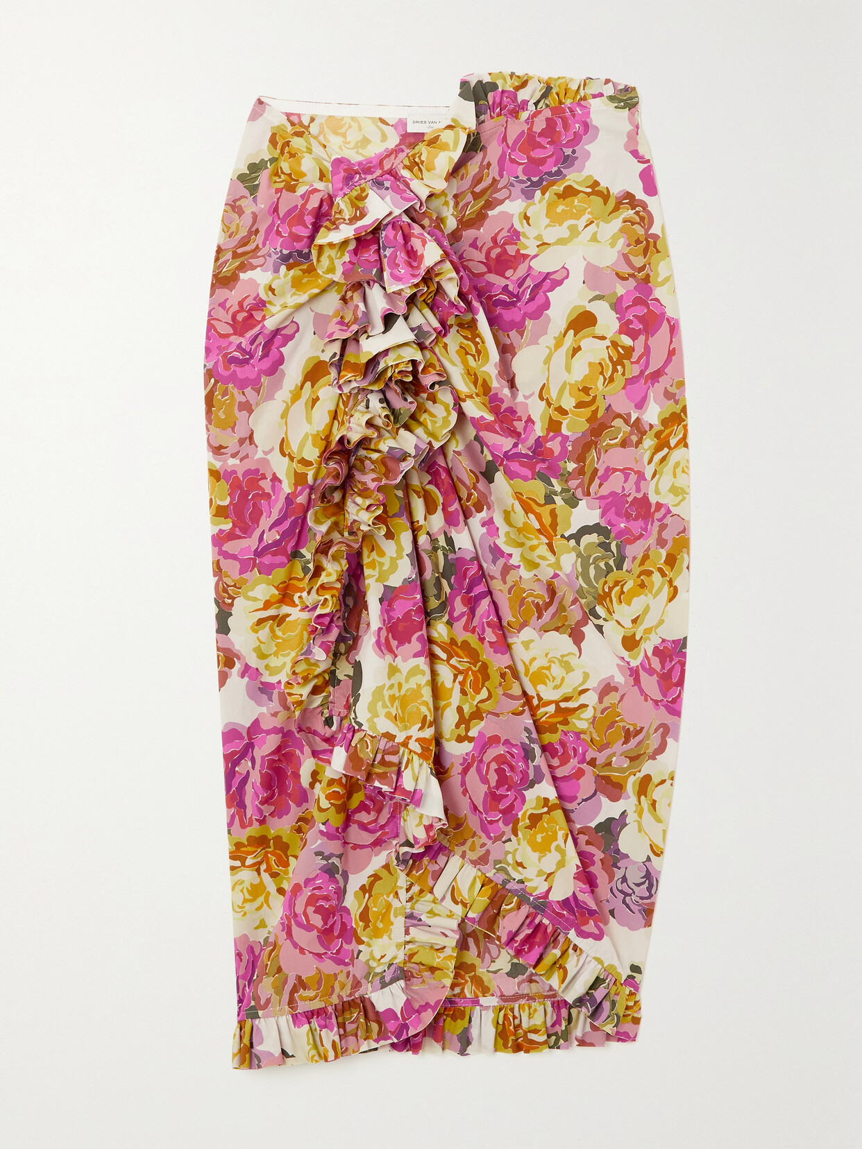 Dries Van Noten Sina Floral Poplin Midi Tulip Skirt In Ecru