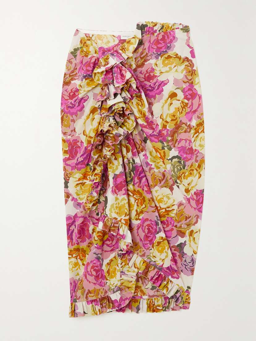 Dries Van Noten Asymmetric Ruffled Floral-print Cotton-poplin Skirt