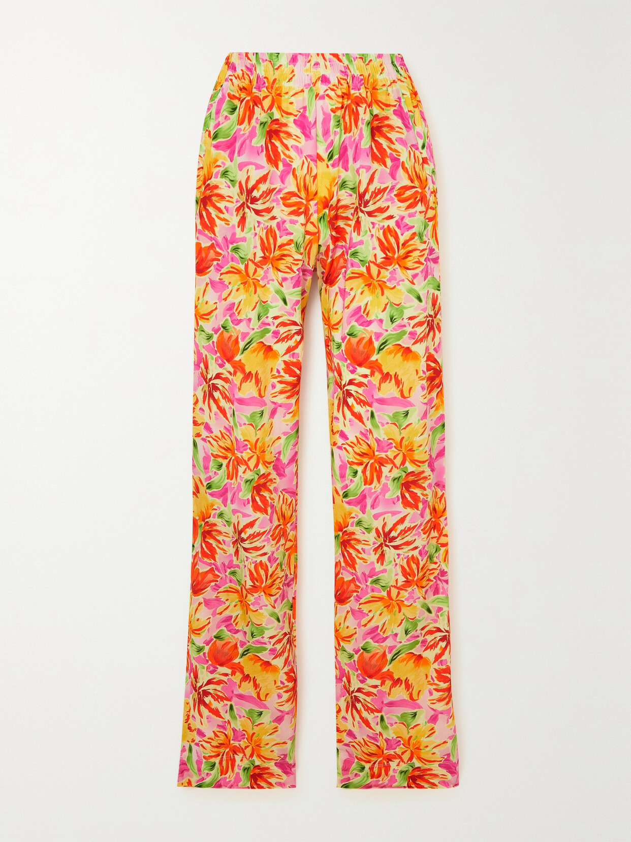 Dries Van Noten Floral-print Stretch-jersey Straight-leg Pants In Yellow