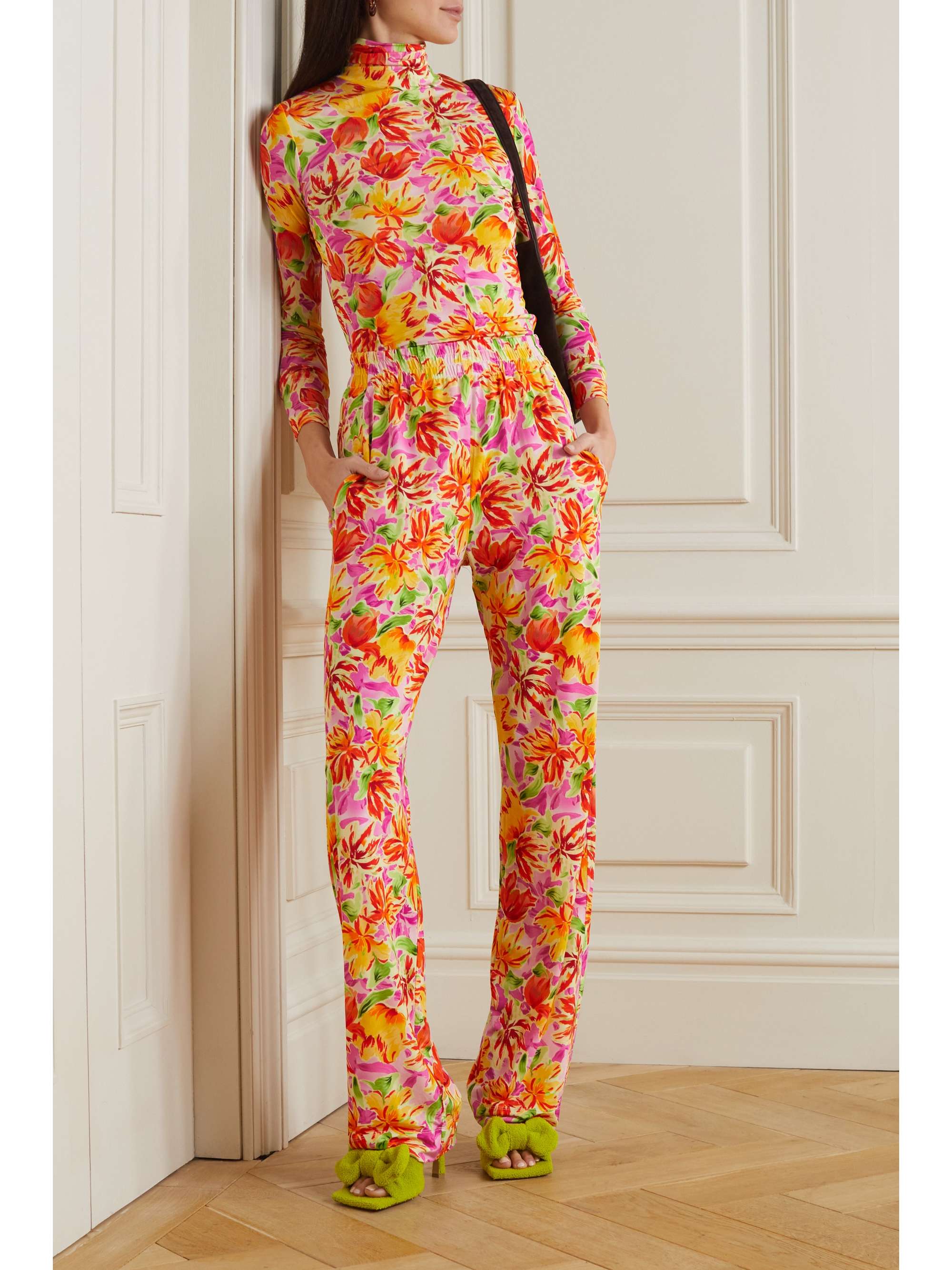 DRIES VAN NOTEN Hose mit geradem Bein aus Stretch-Jersey mit Blumenprint