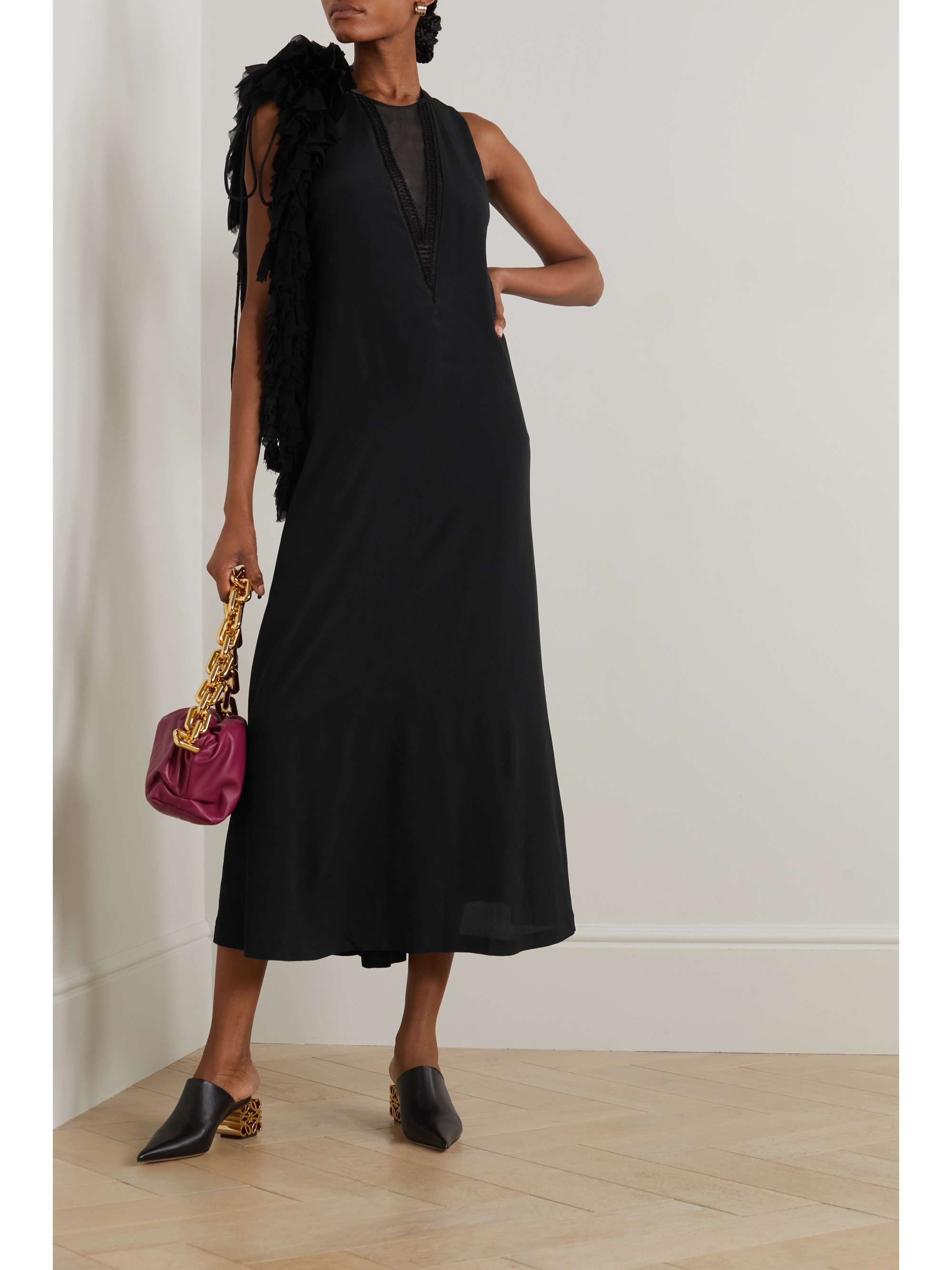 DRIES VAN NOTEN Ruffled open-back crepe midi dress