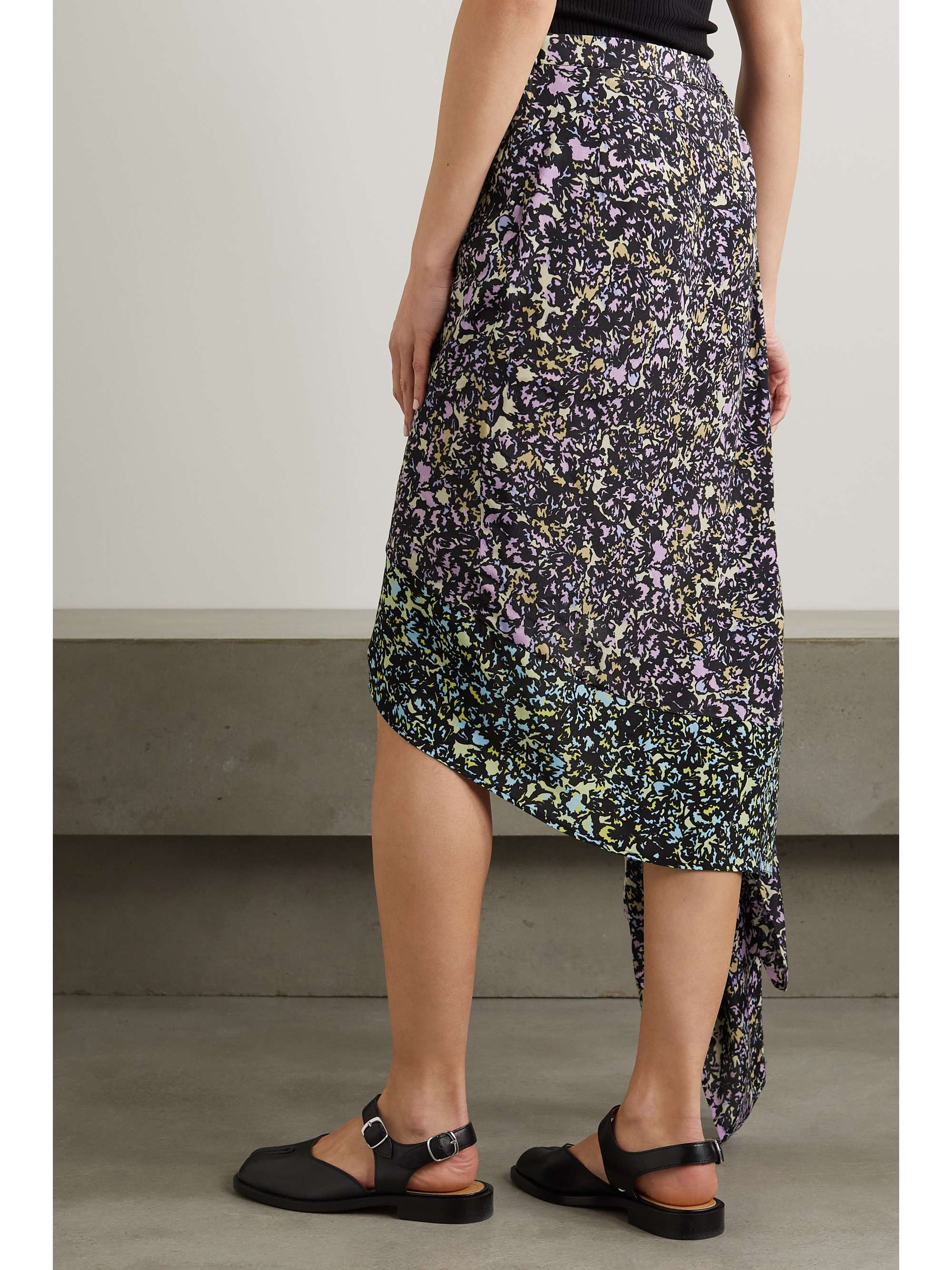DRIES VAN NOTEN 不对称垂坠印花双绉半身裙
